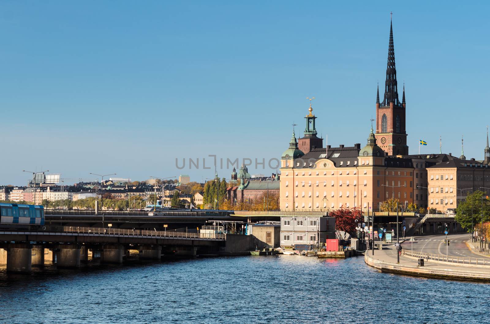 Panoramic view of bridges and embankment in Stockholm