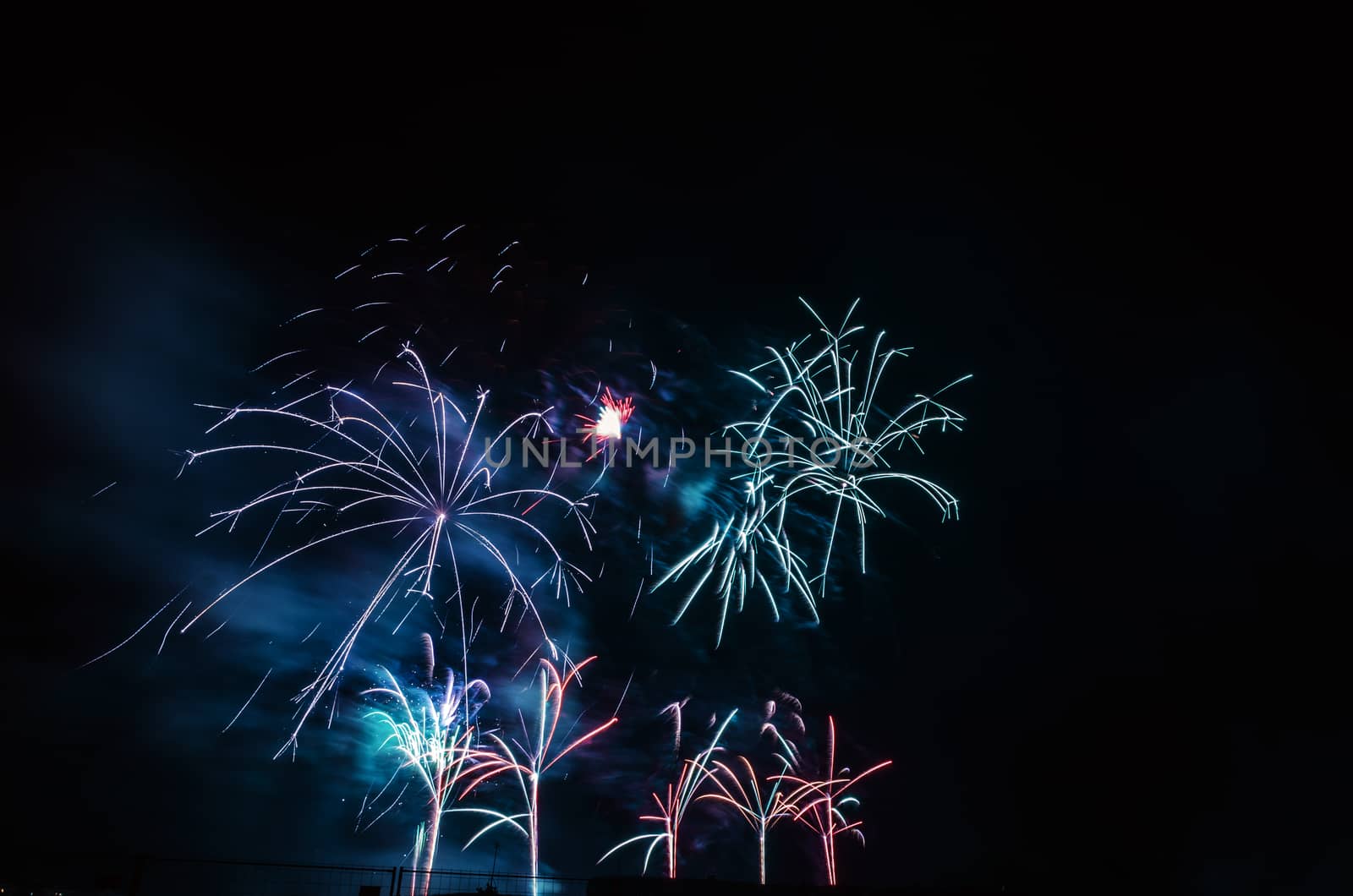 Very beautiful firework in to the sky of Pamplona/ Spain in celebrating