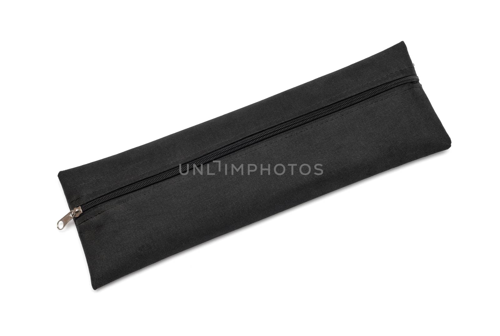Black cloth material case for brushes or pencils, isolated over the white background, top view above