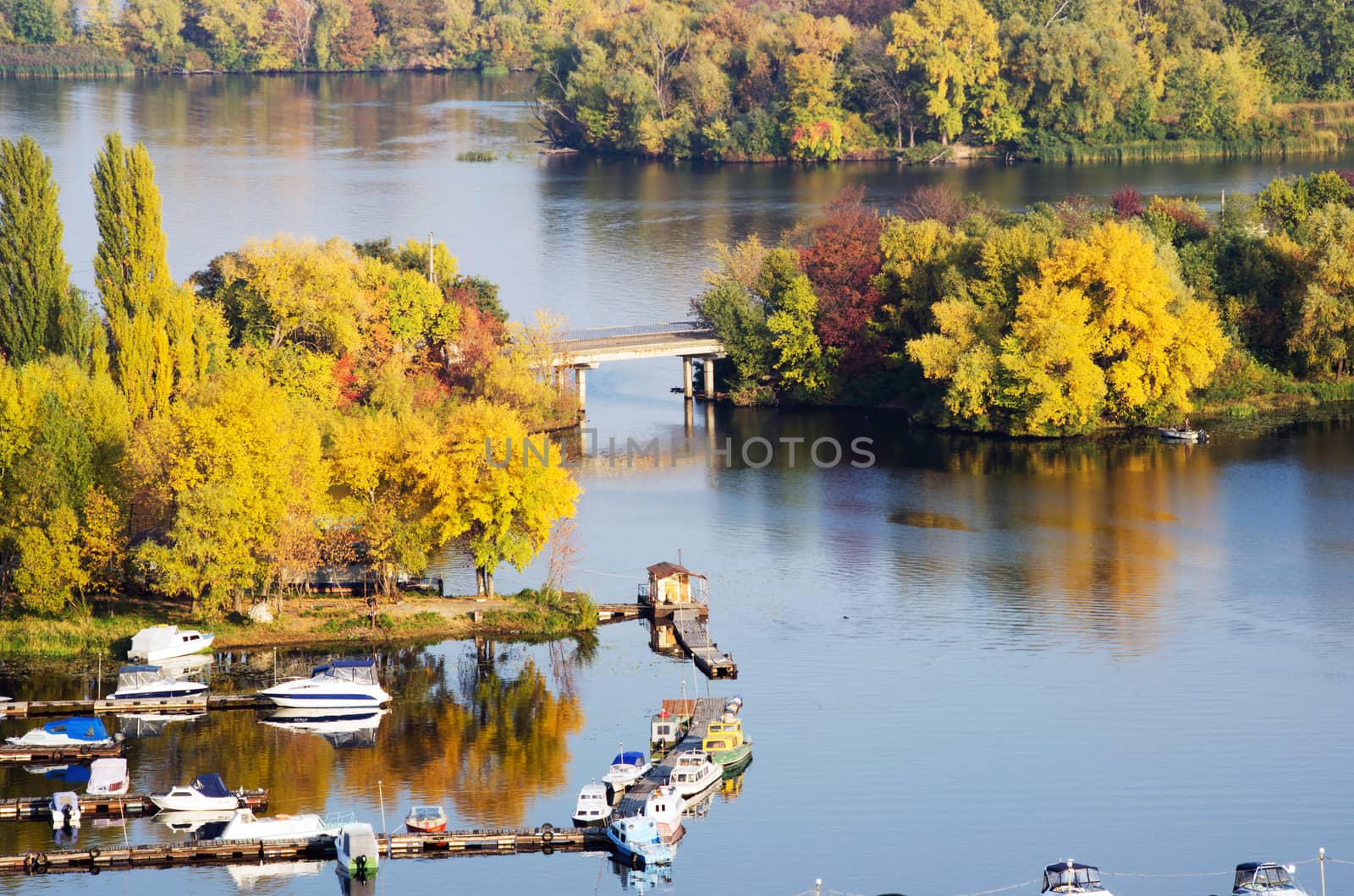 River and Kiev railway bridge, autumn, nature