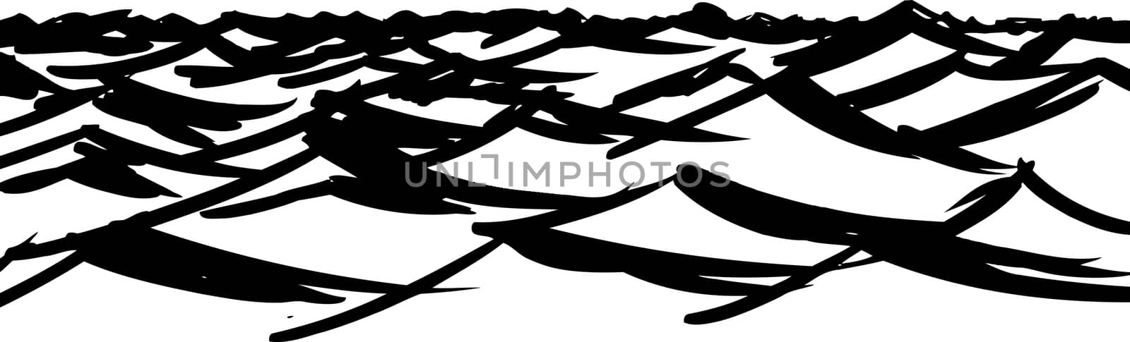 Hand drawn ocean waves black and white background