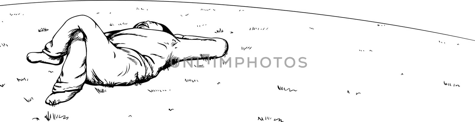 Outline of single male adult laying down on hill