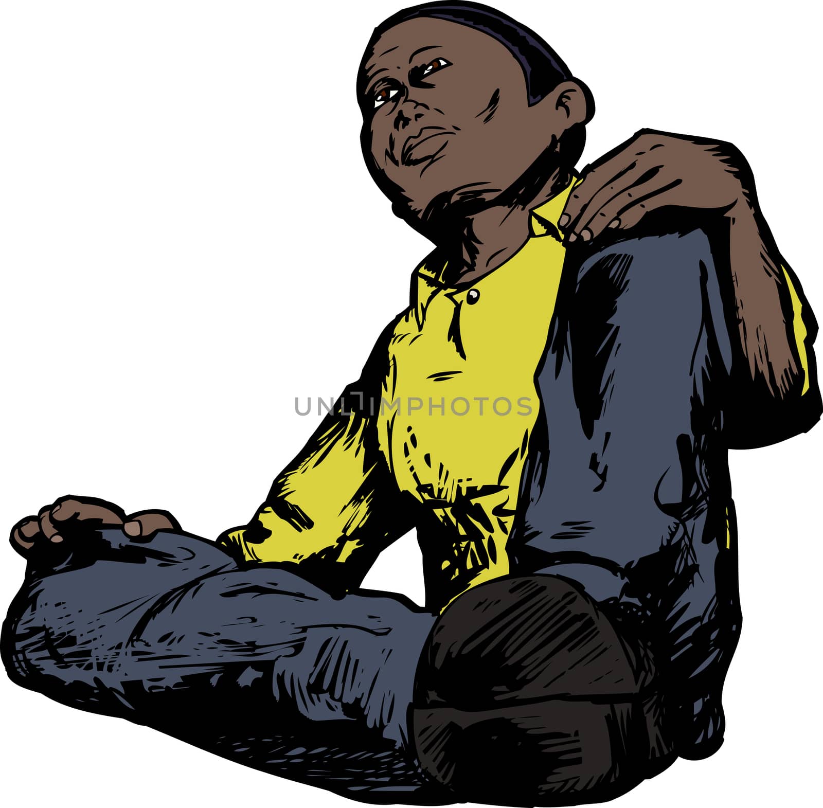 Low angle view of African male sitting down