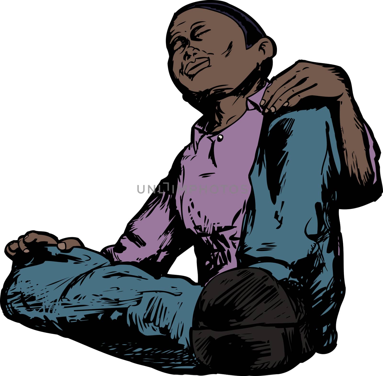 Low angle view of African male meditating