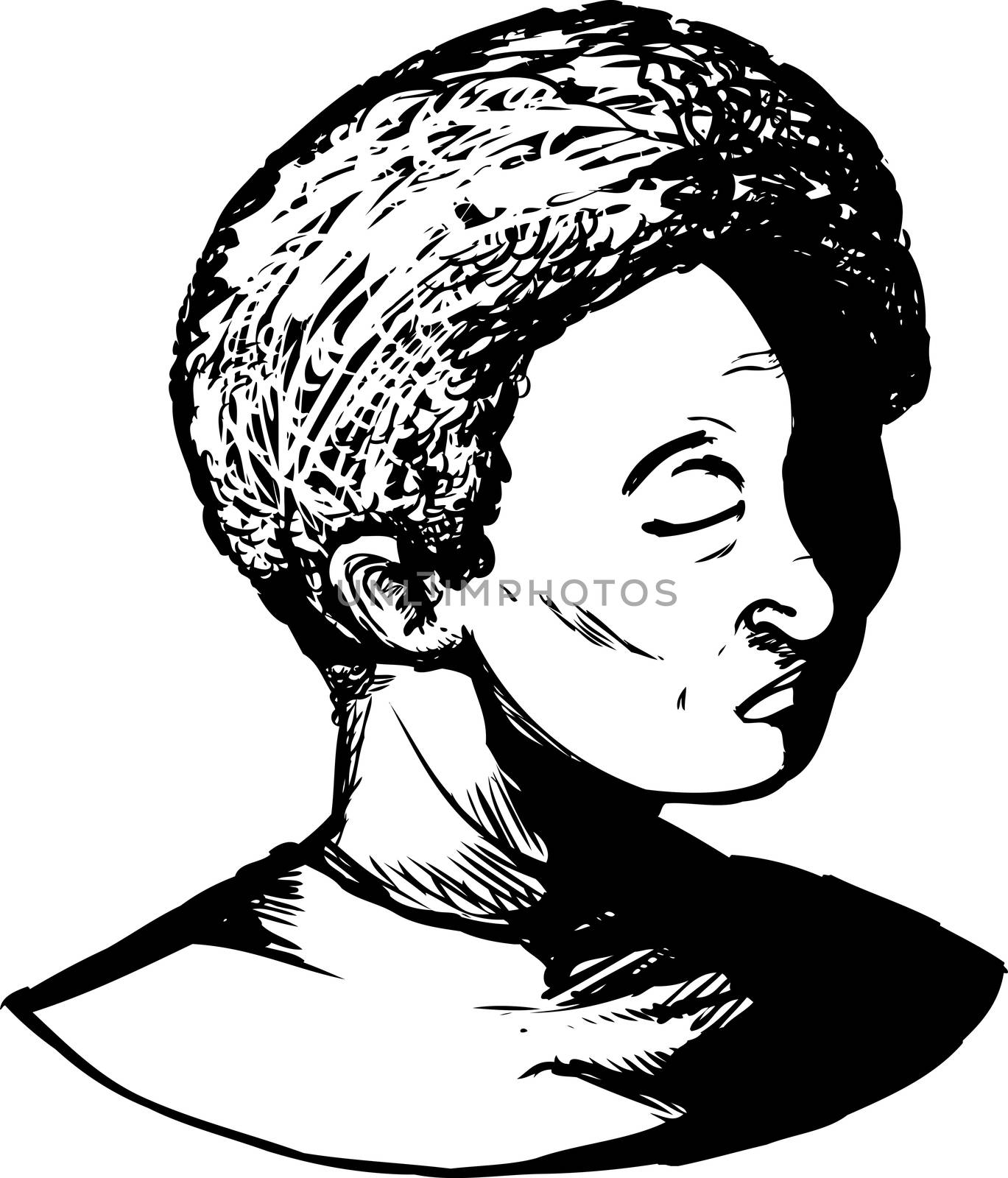 Outlined illustration of single African male with eyes closed