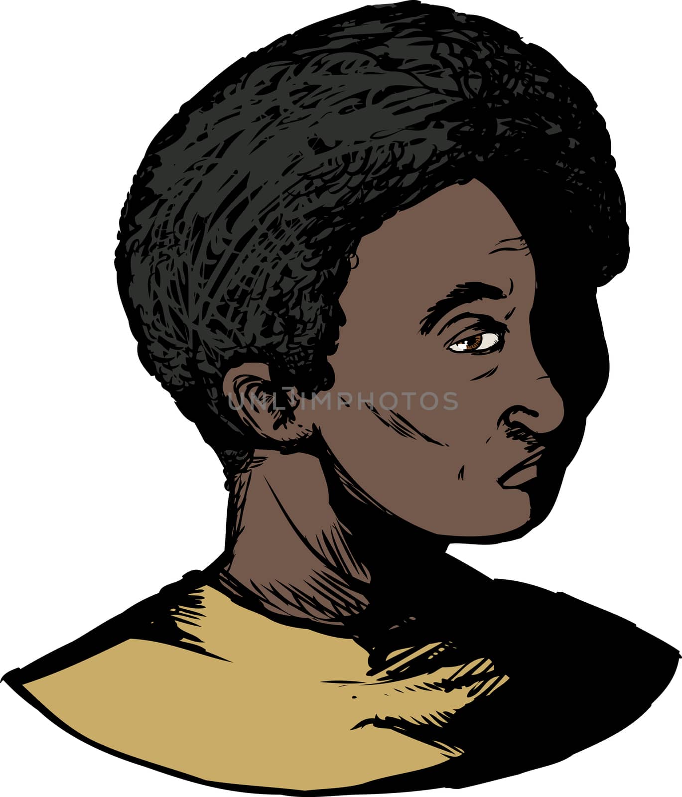 Cartoon of single Black youth with blank stare