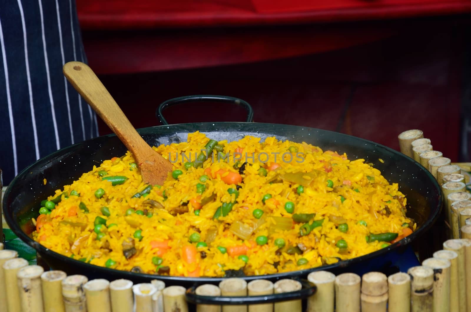 Large Bowl of Paella in street restaurant