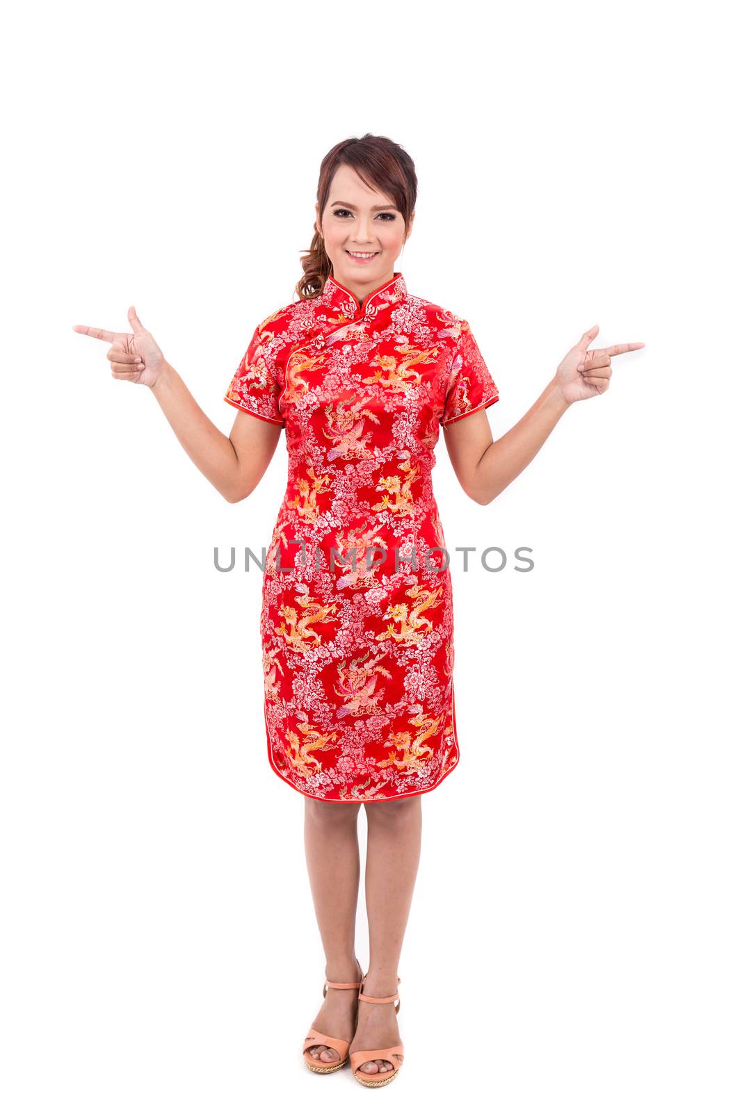 Asian Chinese girl greeting in Traditional Chinese , chinese new year, enjoy, happy