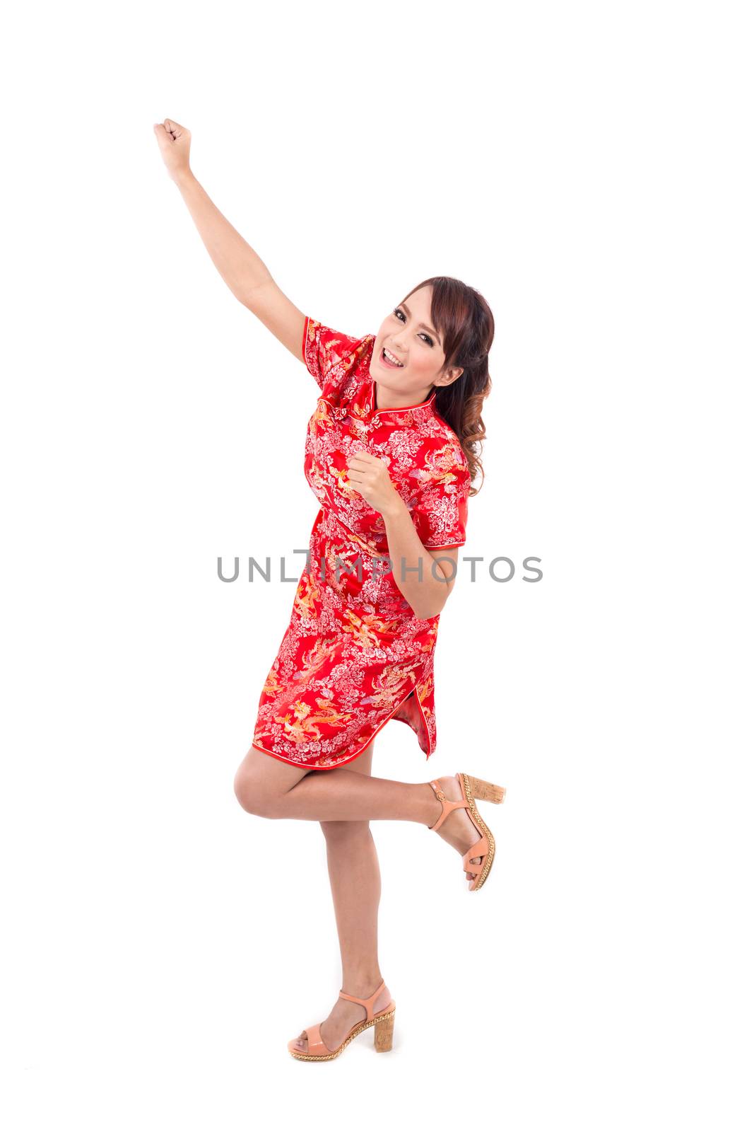 Asian Chinese girl greeting in Traditional Chinese , chinese new year, enjoy