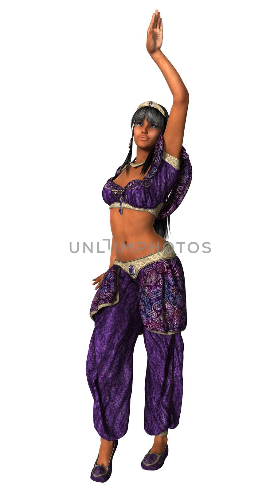 3D digital render of a beautiful harem dancer isolated on white background