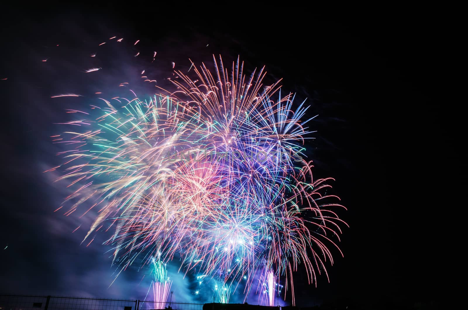 Very beautiful firework in to the sky of Pamplona/ Spain in celebrating