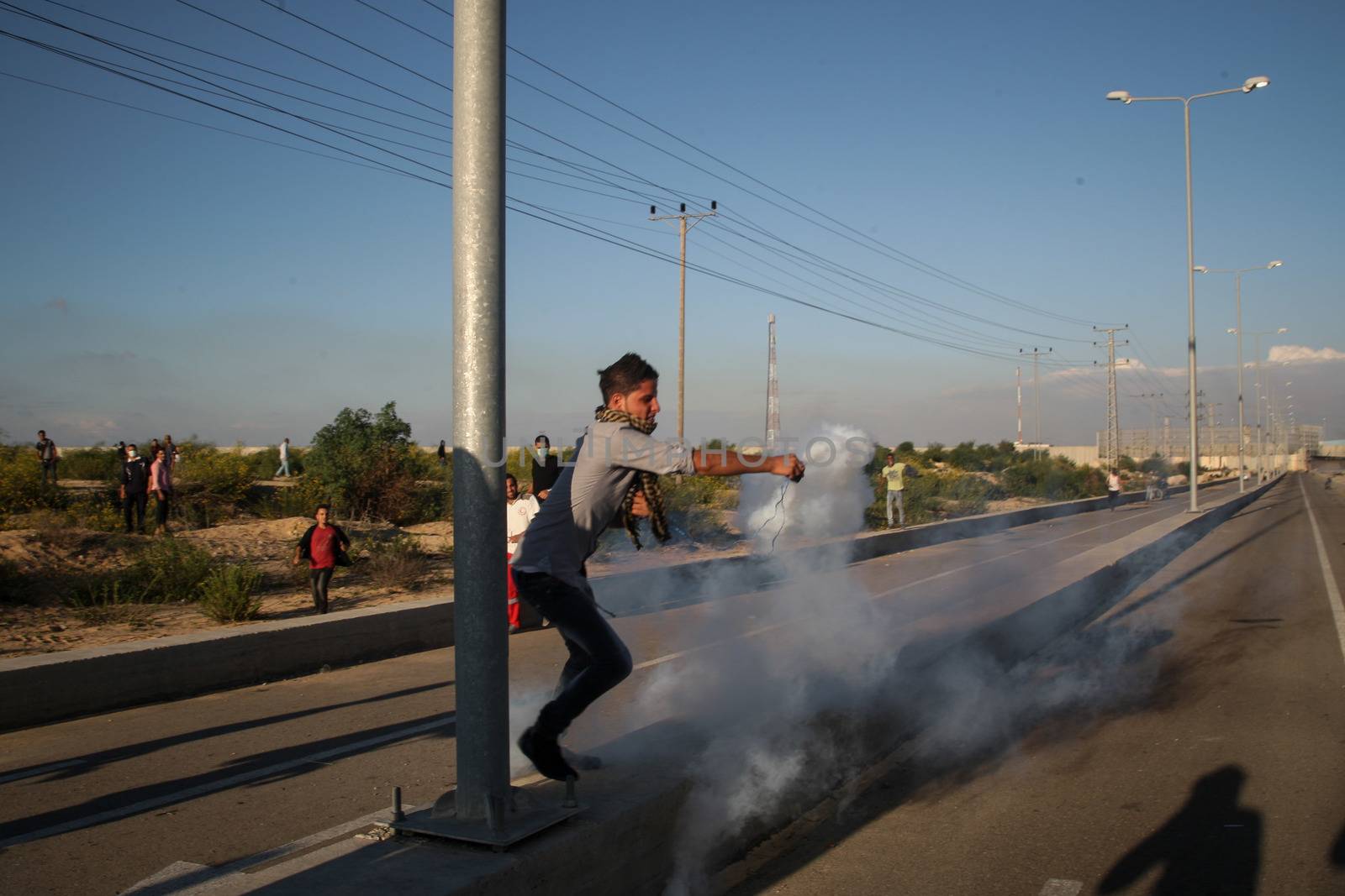 WEST BANK, Erez Crossing: Israeli troops clashed with Palestinian protesters near the Erez Crossing on October 30, 2015. As many as 46 Palestinians were injured in the unrest, including 17 by live fire. 