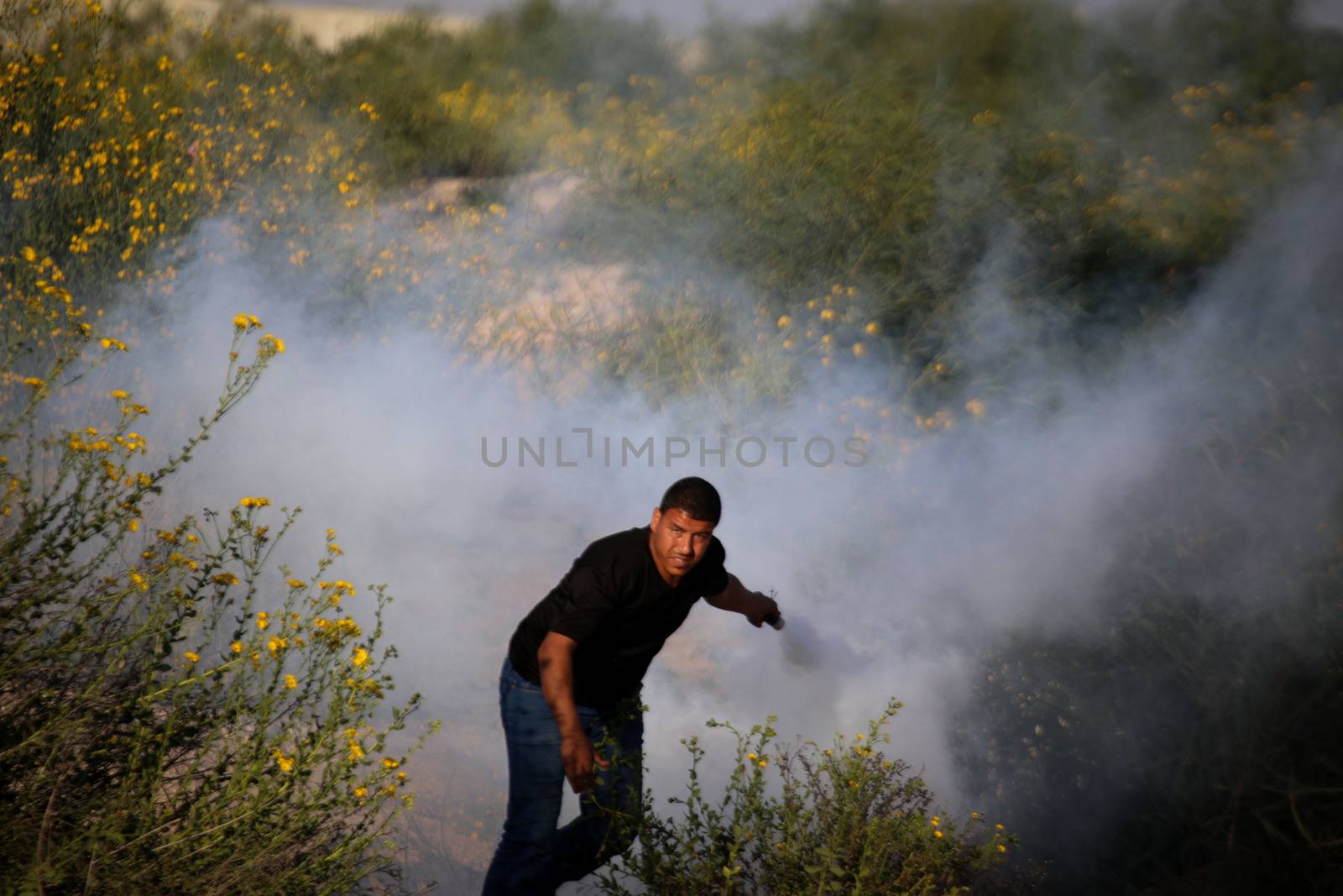 WEST BANK, Erez Crossing: Israeli troops clashed with Palestinian protesters near the Erez Crossing on October 30, 2015. As many as 46 Palestinians were injured in the unrest, including 17 by live fire. 