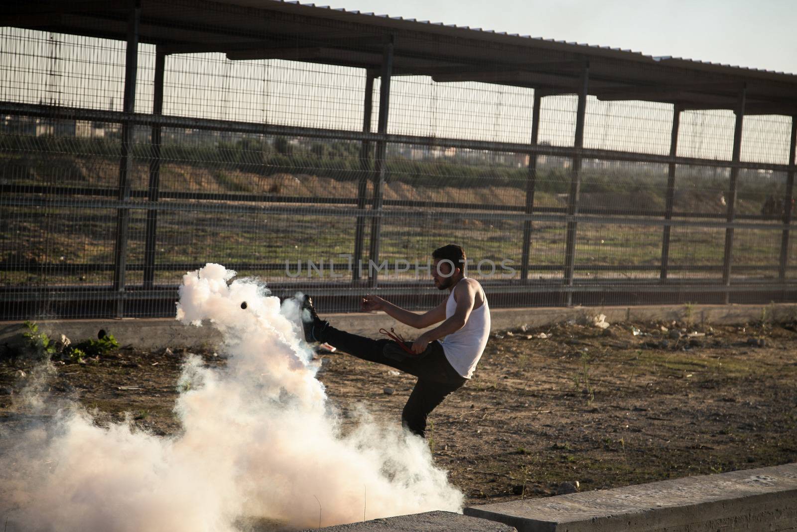 WEST BANK, Erez Crossing: Israeli troops clashed with Palestinian protesters near the Erez Crossing on October 30, 2015. As many as 46 Palestinians were injured in the unrest, including 17 by live fire. 