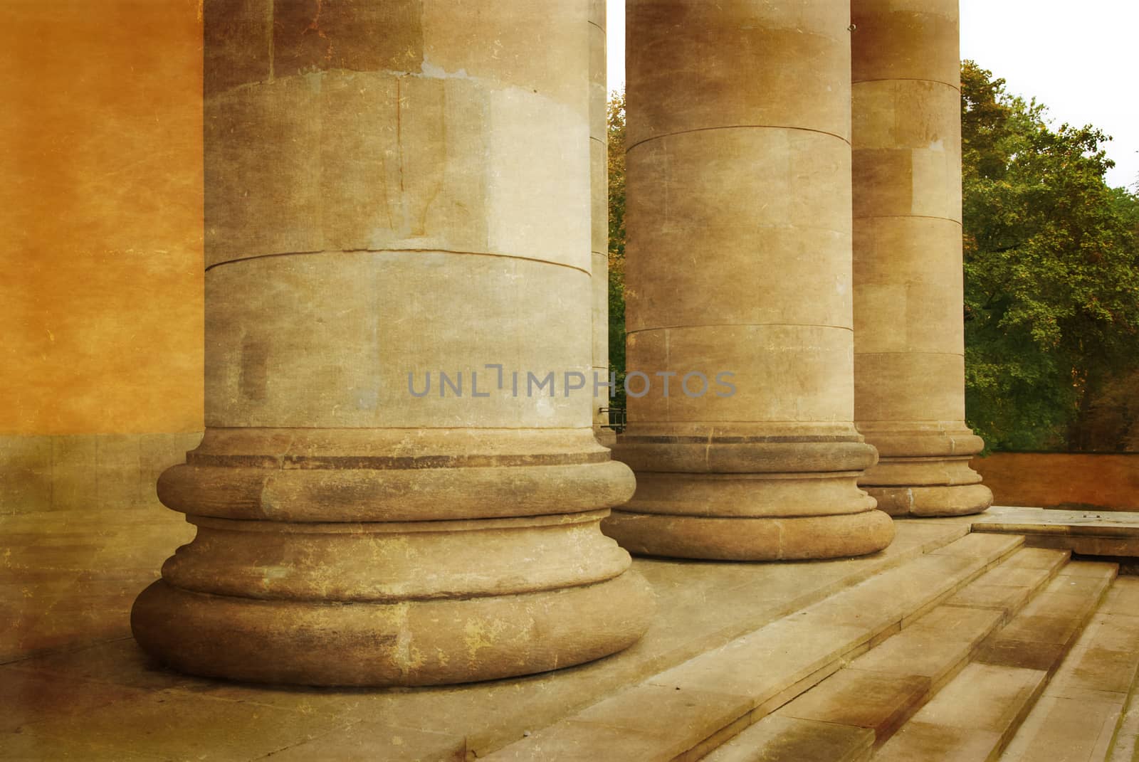 Stone Pillars in a Row. Photo in old color image style.
