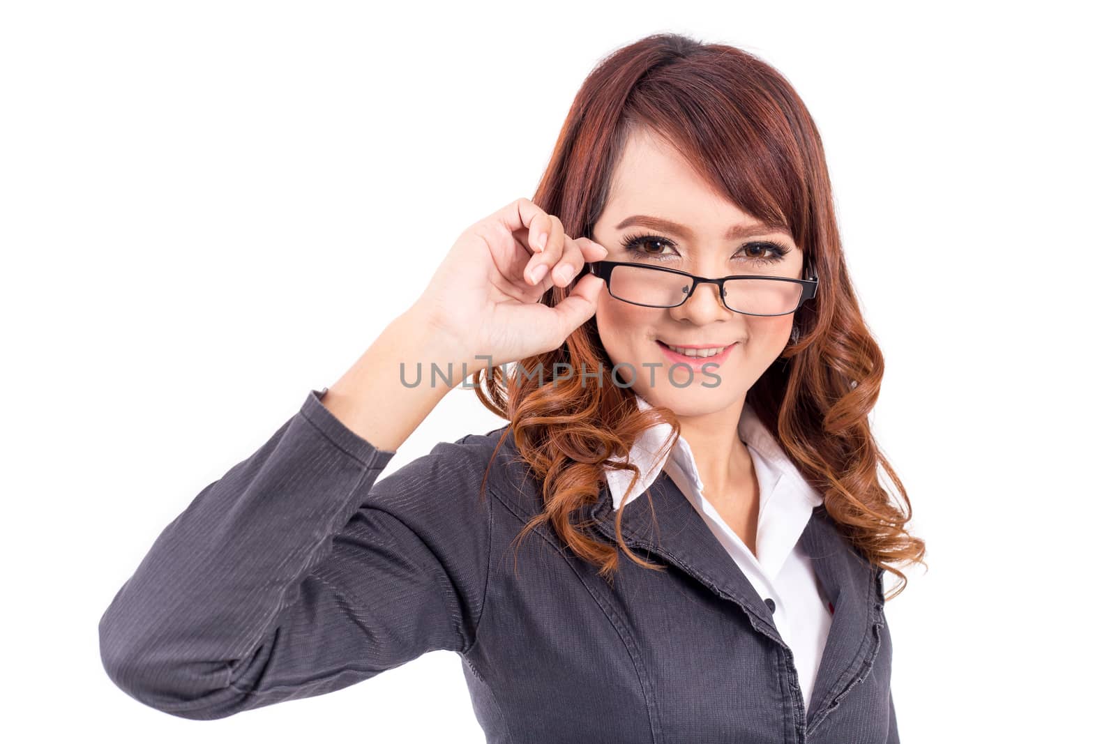 Smiling young business woman wearing glasses