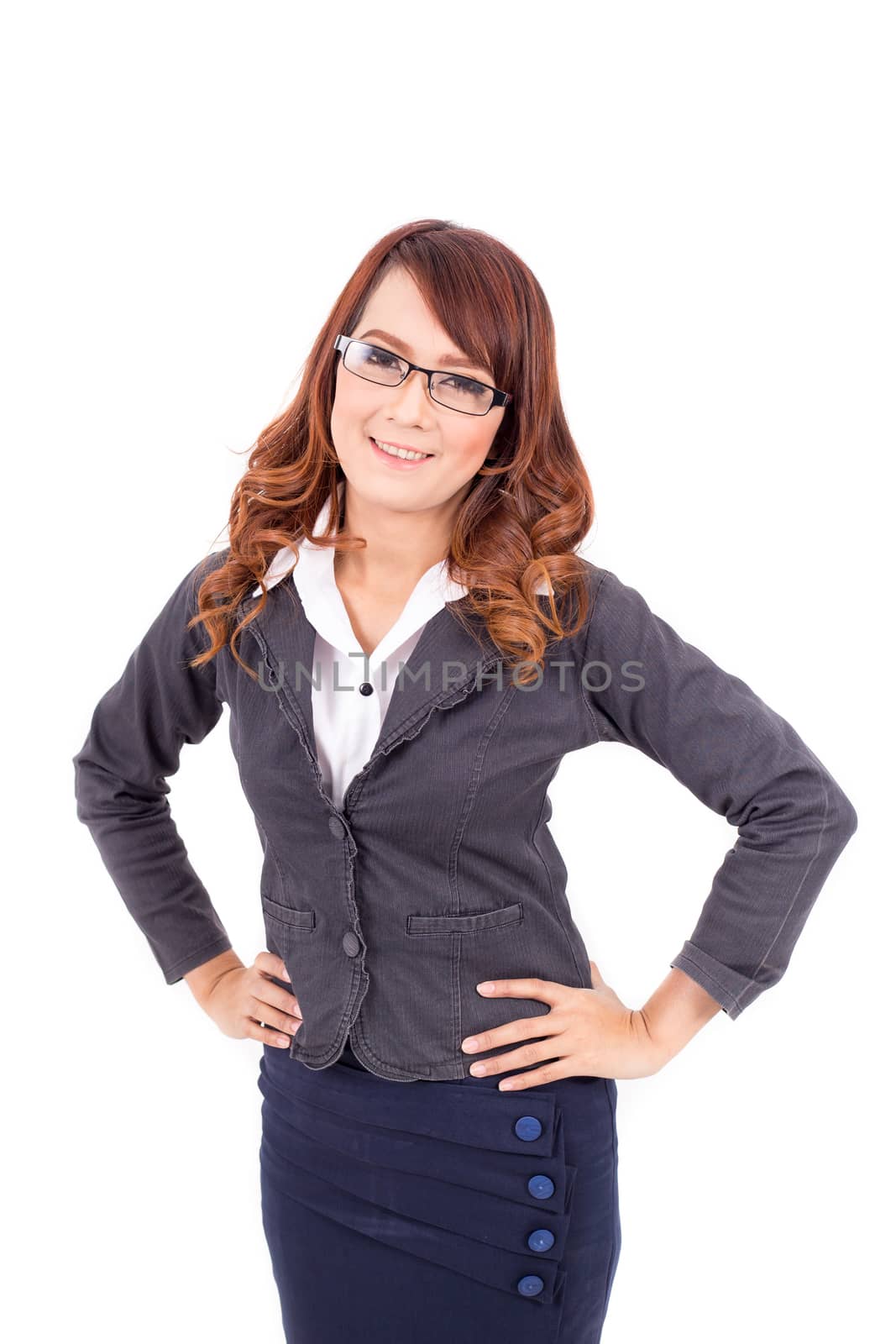 Smiling young business woman wearing glasses