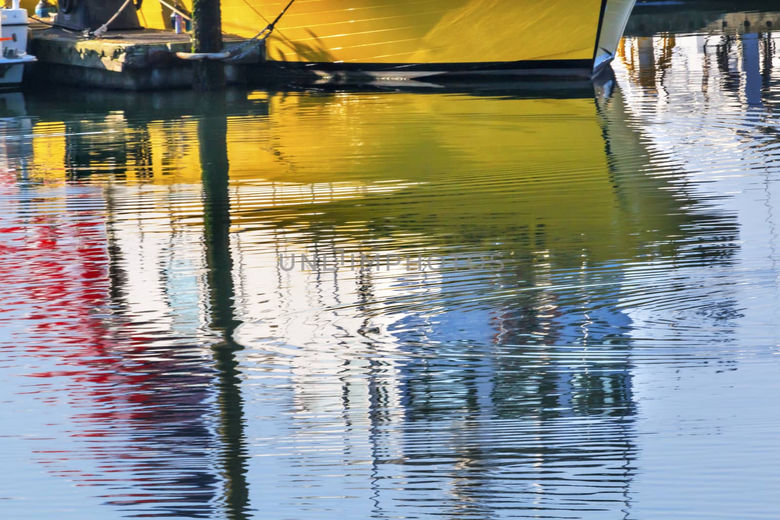 Yellow Sailboat Reflection Westport Grays Harbor County Puget Sound Washington State Pacific Northwest