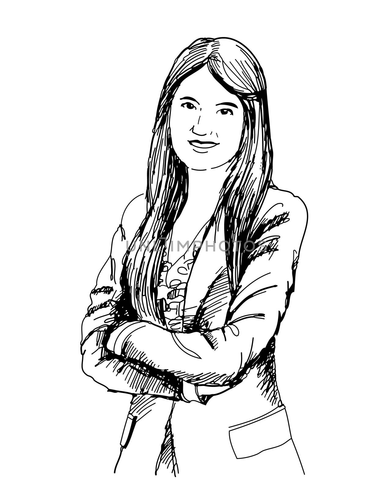 hand drawn vector of beautiful businesswoman portrait