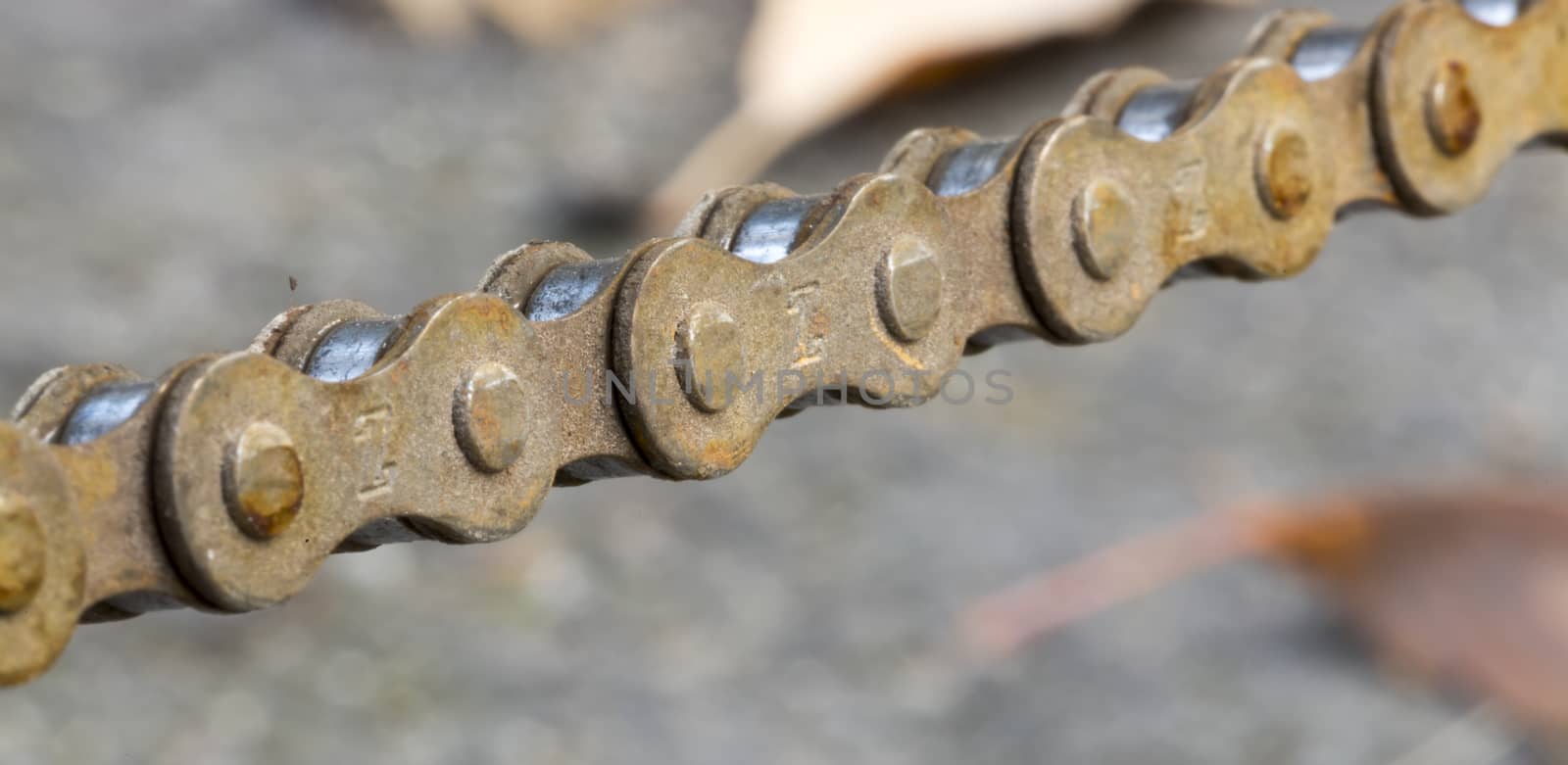 Rusty Bicycle Chain close up. Macro image.
