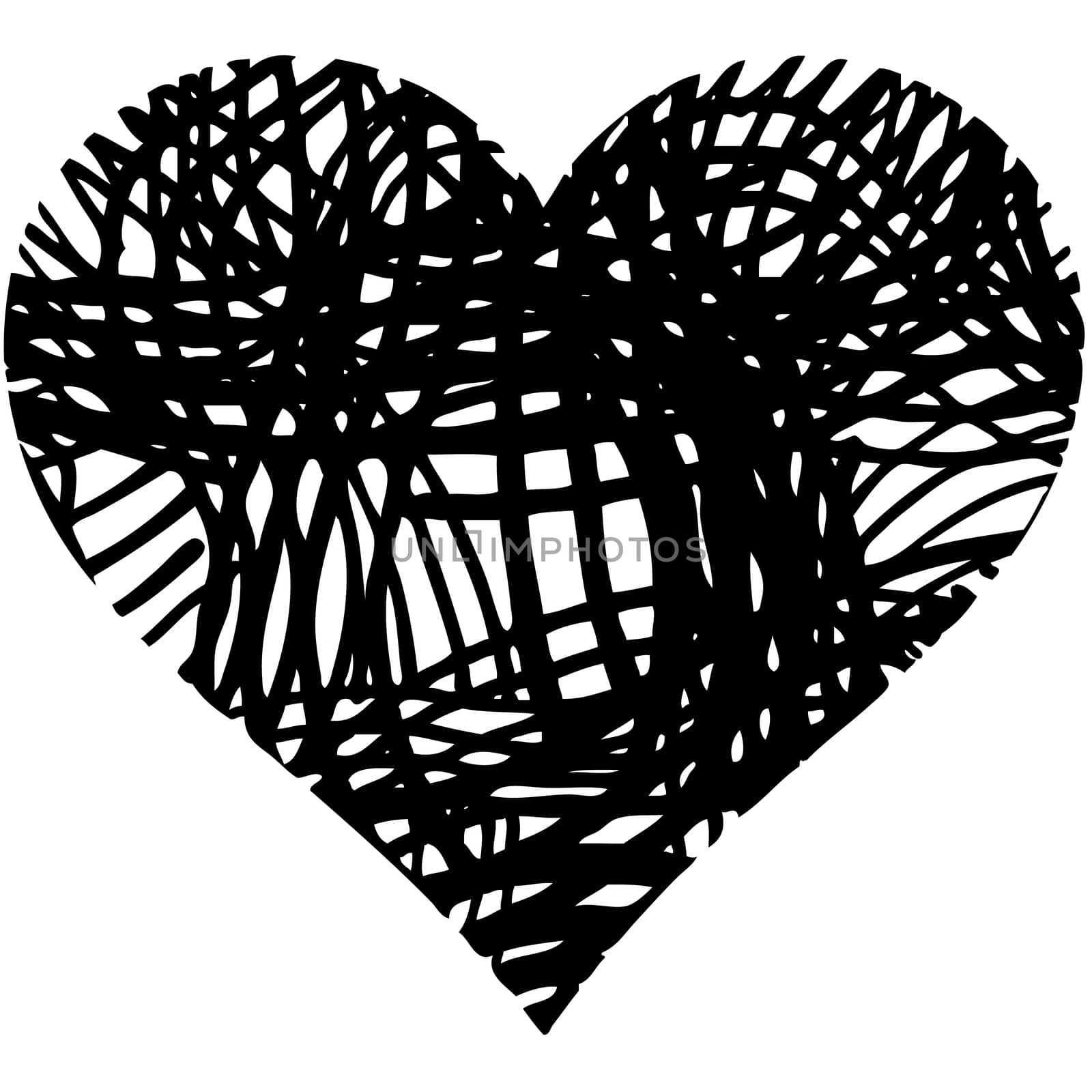 doodle abstract hand drawn pattern heart shaped on white background .