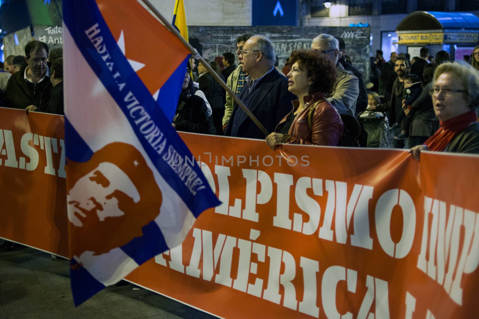 SPAIN, Madrid: People demonstrate in Madrid on October 30, 2015 to protest  against imperialism in Latin America. 