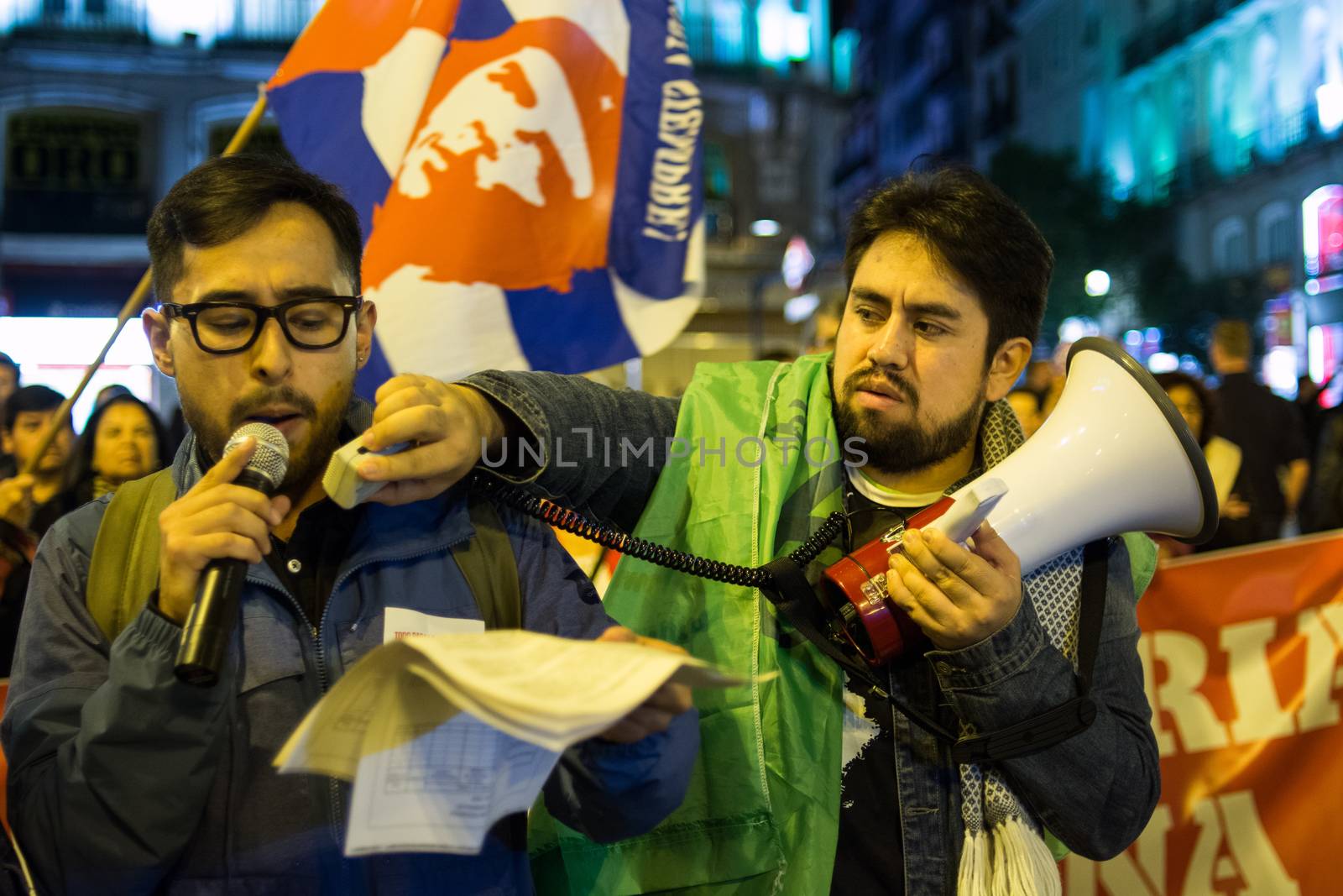 SPAIN, Madrid: People demonstrate in Madrid on October 30, 2015 to protest  against imperialism in Latin America. 