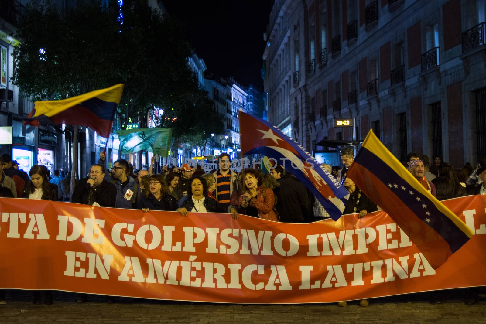 SPAIN, Madrid: People demonstrate in Madrid on October 30, 2015 to protest  against imperialism in Latin America. 