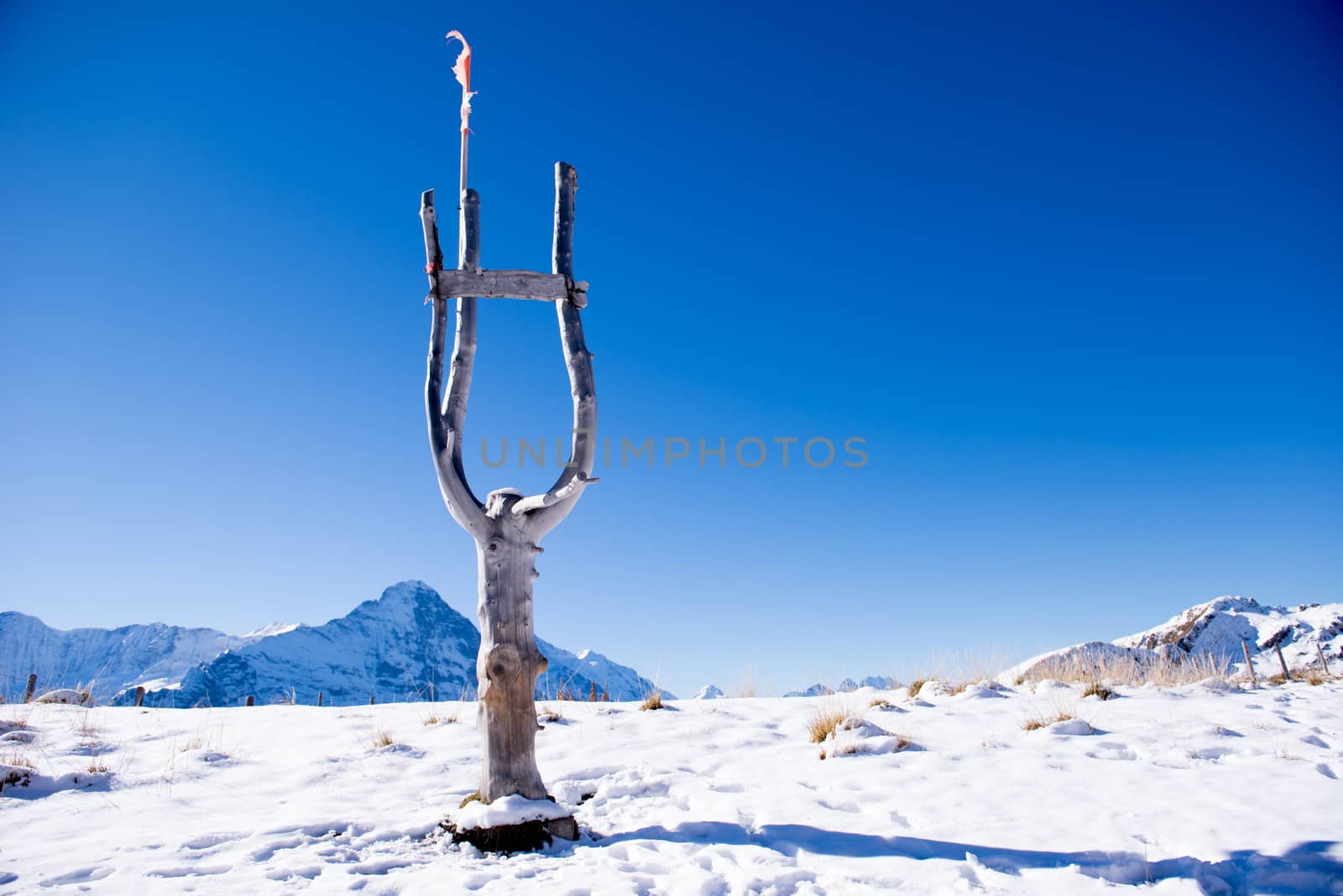 first mountain and the snow peaks of Jungfrau region grindelwald switzerland