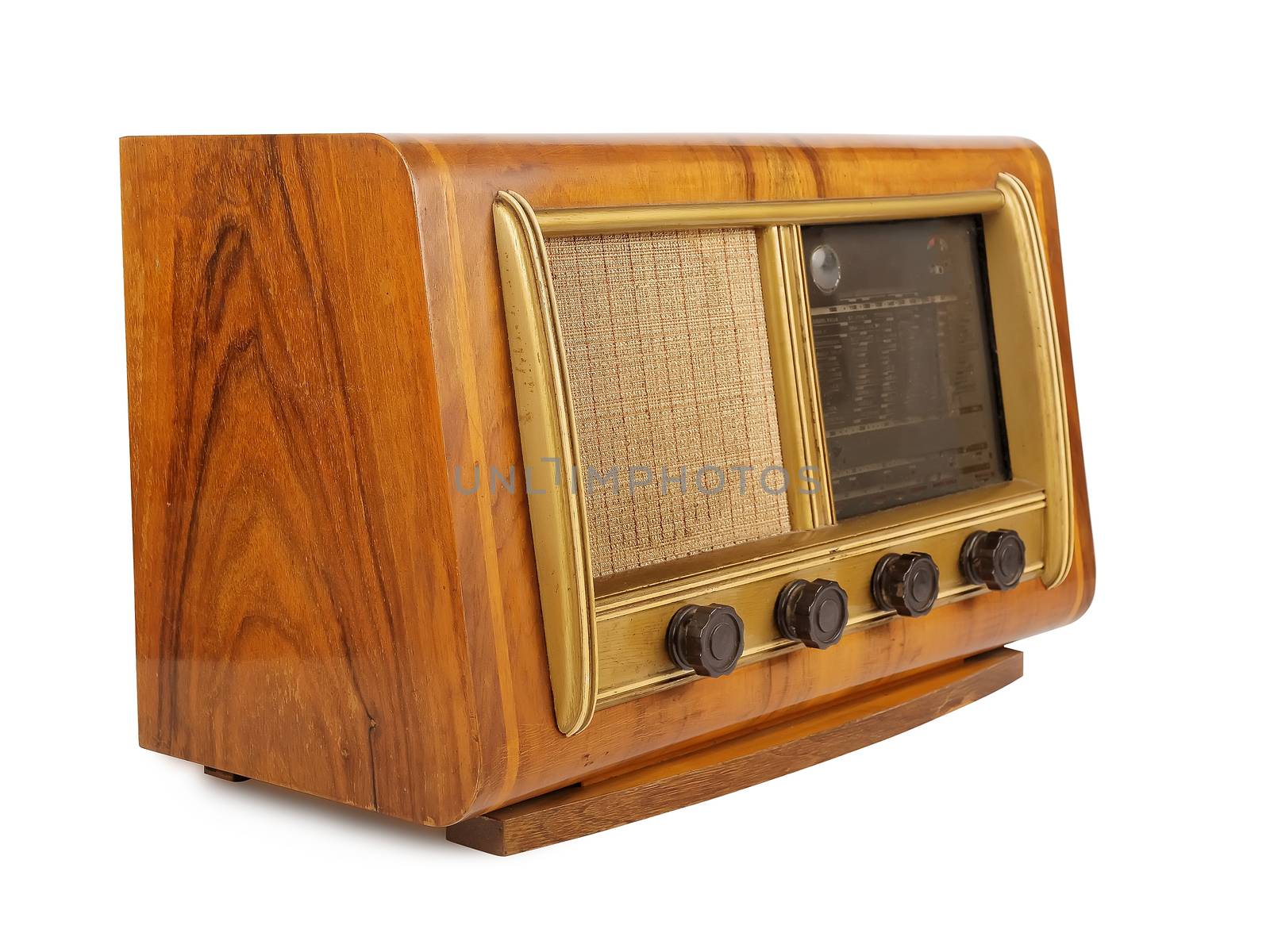 Old radio isolated on white background, studio shot  