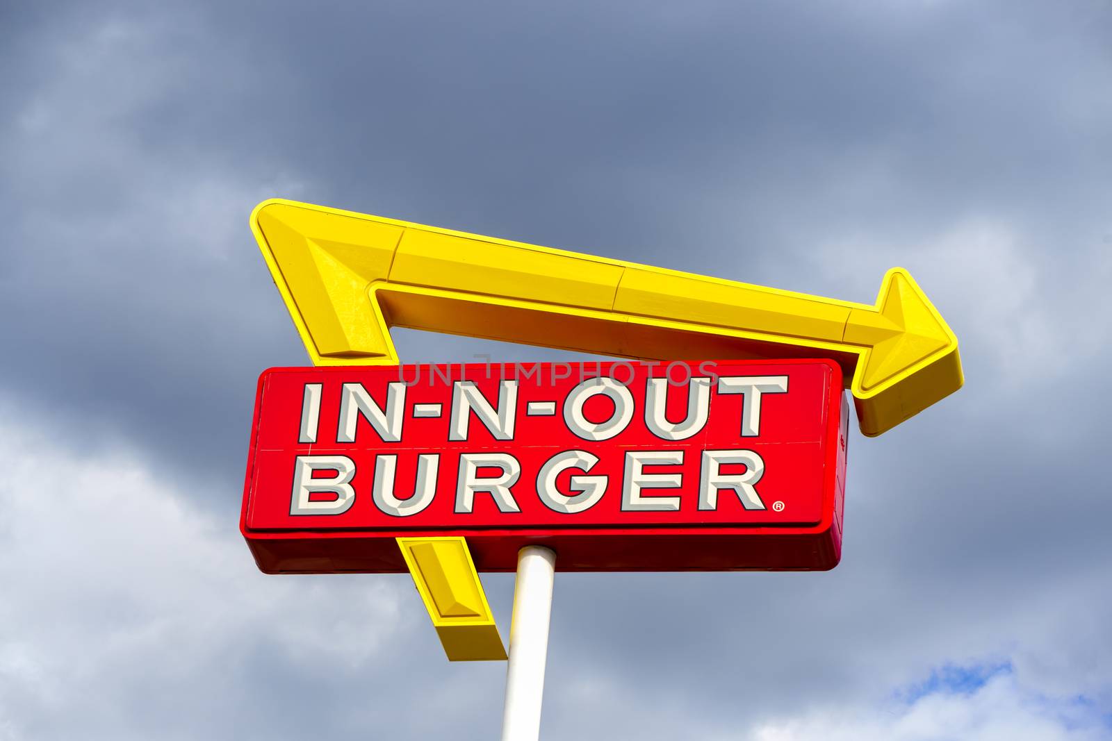 CANYON COUNTRY,CA/USA - OCTOBER 28, 2015: Exterior Sign of an In-N-Out Burger restauruant. In-N-Out Burgers, Inc. is a regional chain of fast food restaurants with locations the United States Southwest.