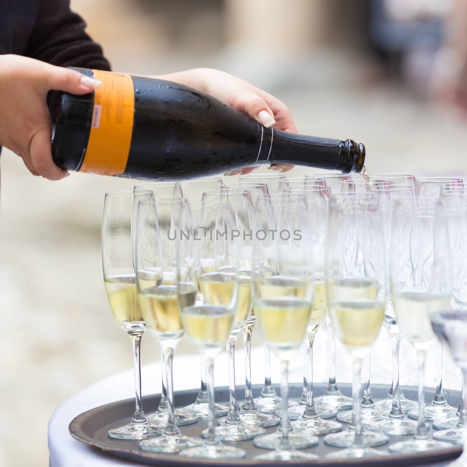 Background pattern of empty christal glasses. Banquet event.