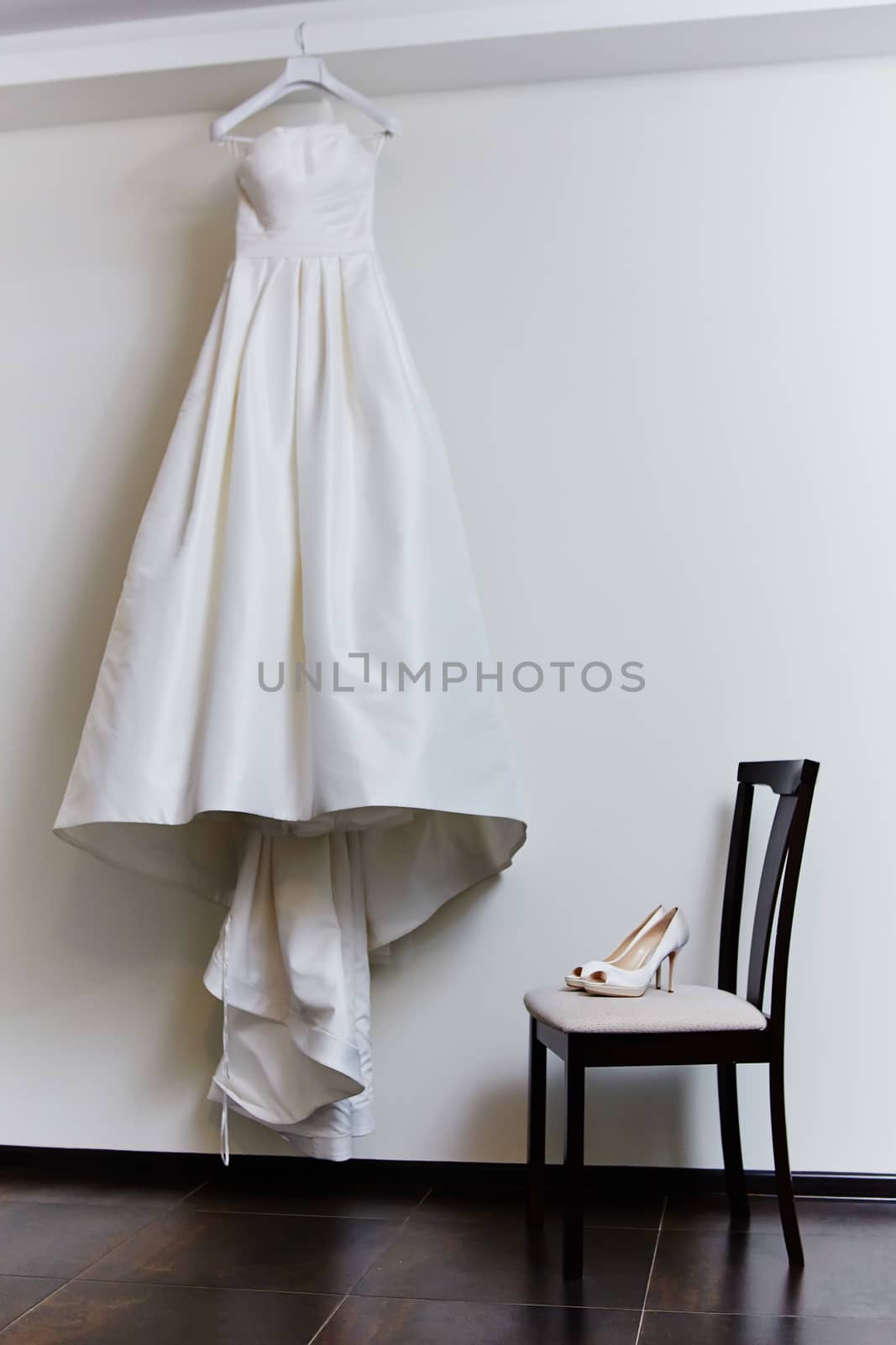 white shoes and wedding dress by sarymsakov