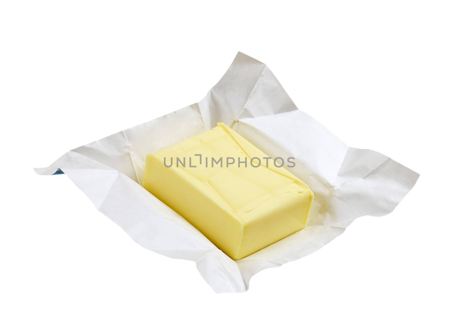 Block of fresh butter - isolated on white