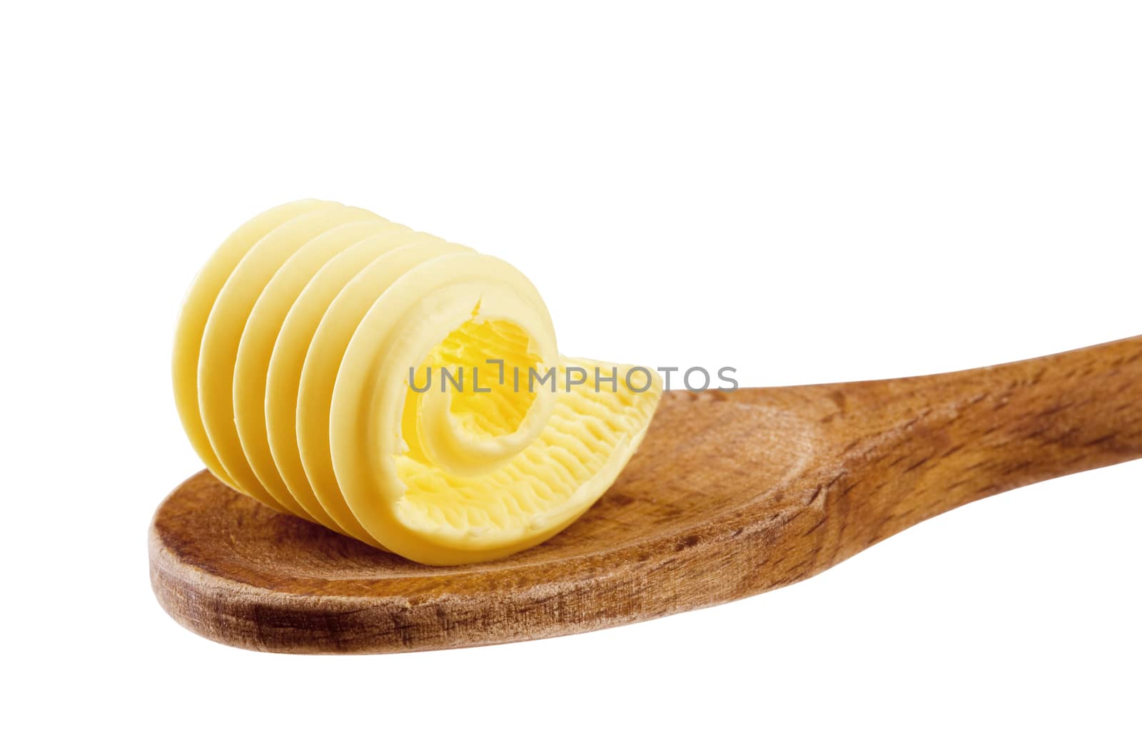 Butter curl on a wooden spoon - cutout