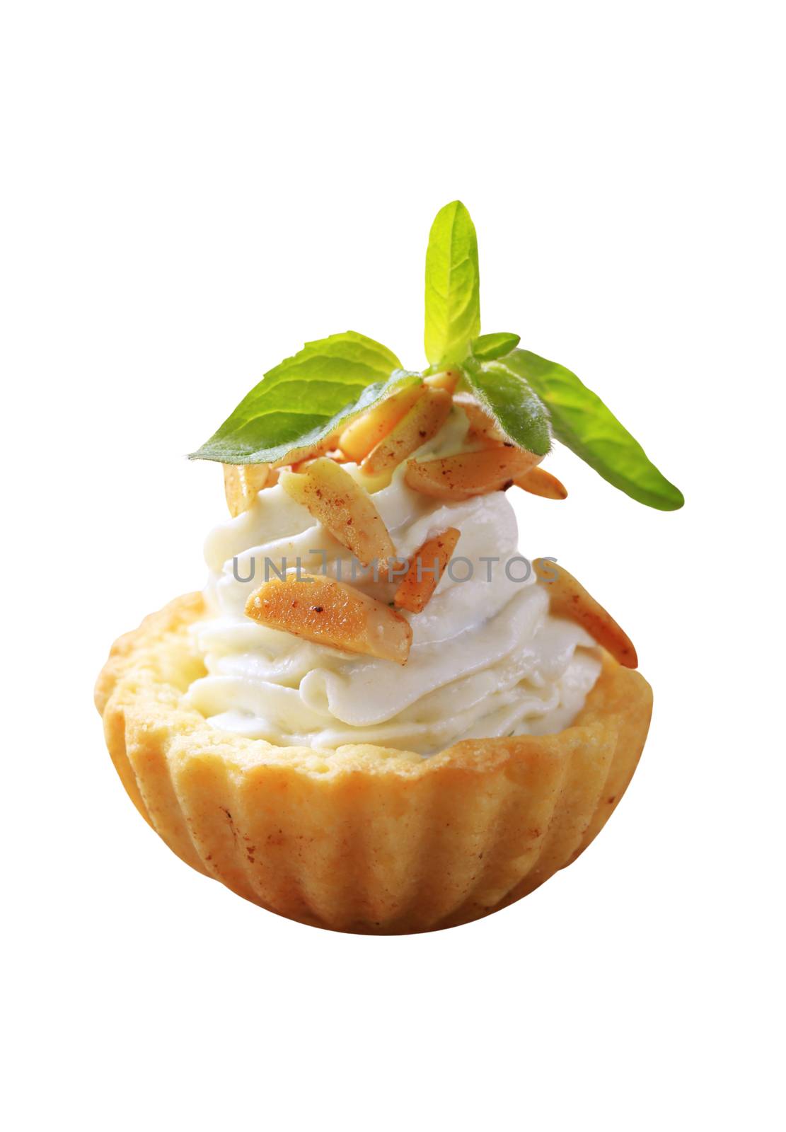 Canape - Tart shell with savory spread filling topped with roasted almonds