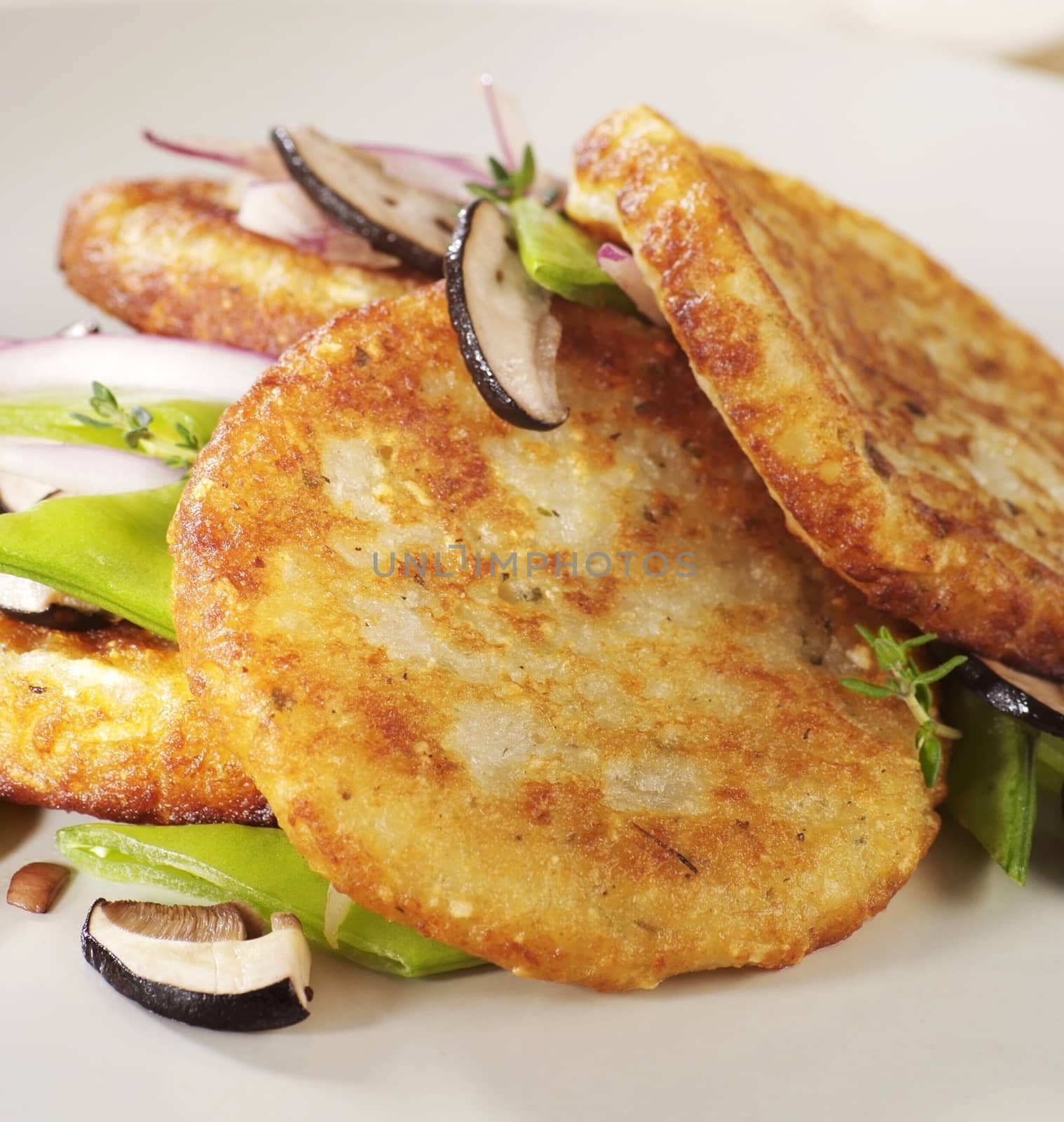 Potato pancakes
 with mushrooms and vegetables