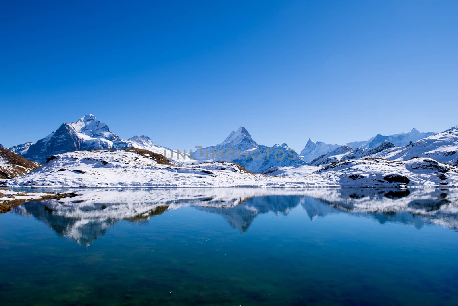 Bachalpsee and the snow peaks of Jungfrau region grindelwald switzerland