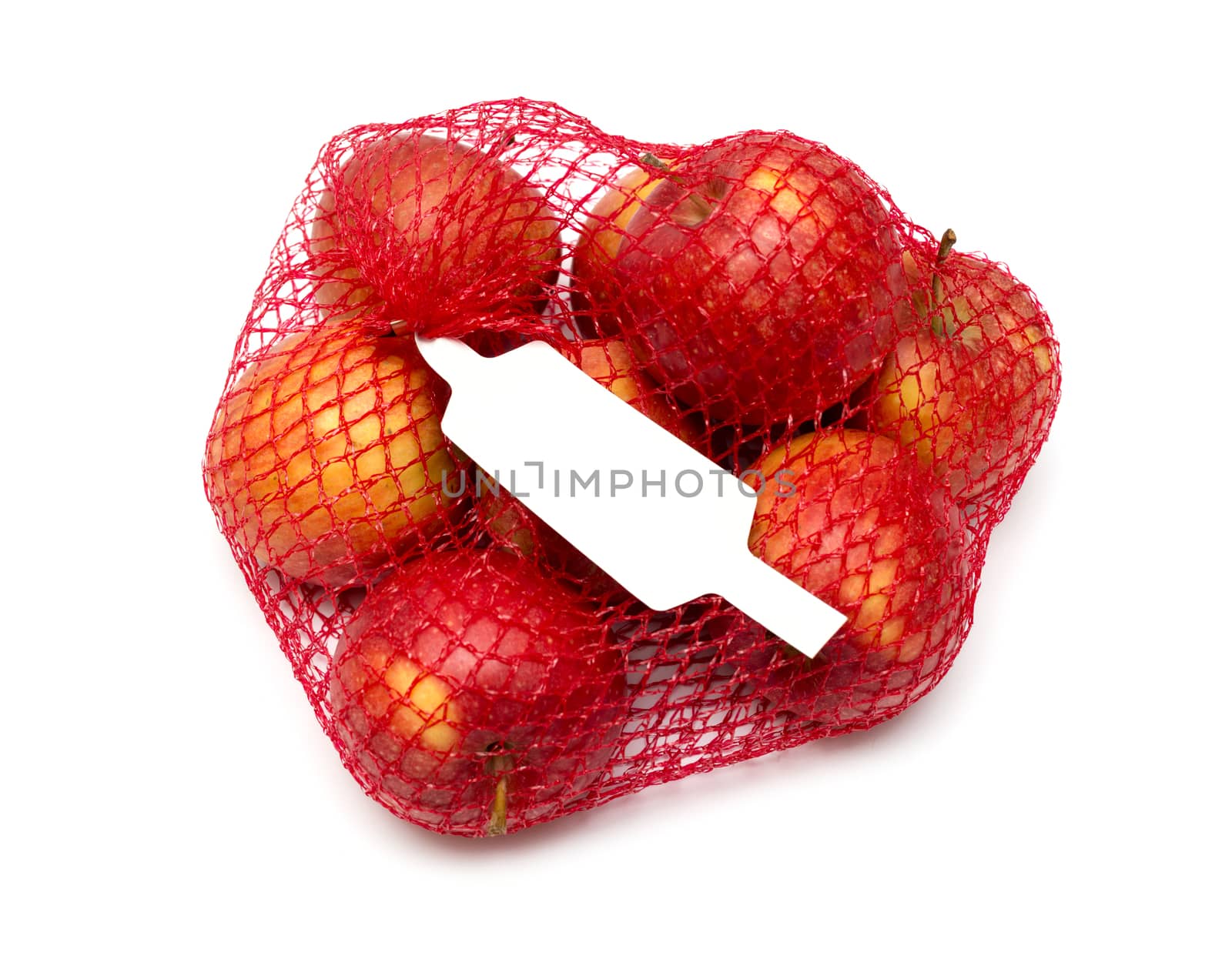The heap of apples packaged in the red net by DNKSTUDIO