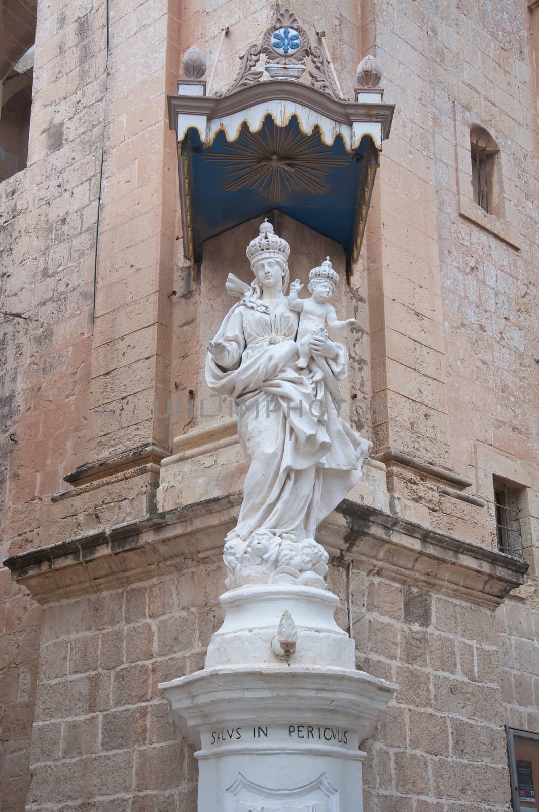 Detail of the statue of the Virgin Mary church in Mdina , Malta