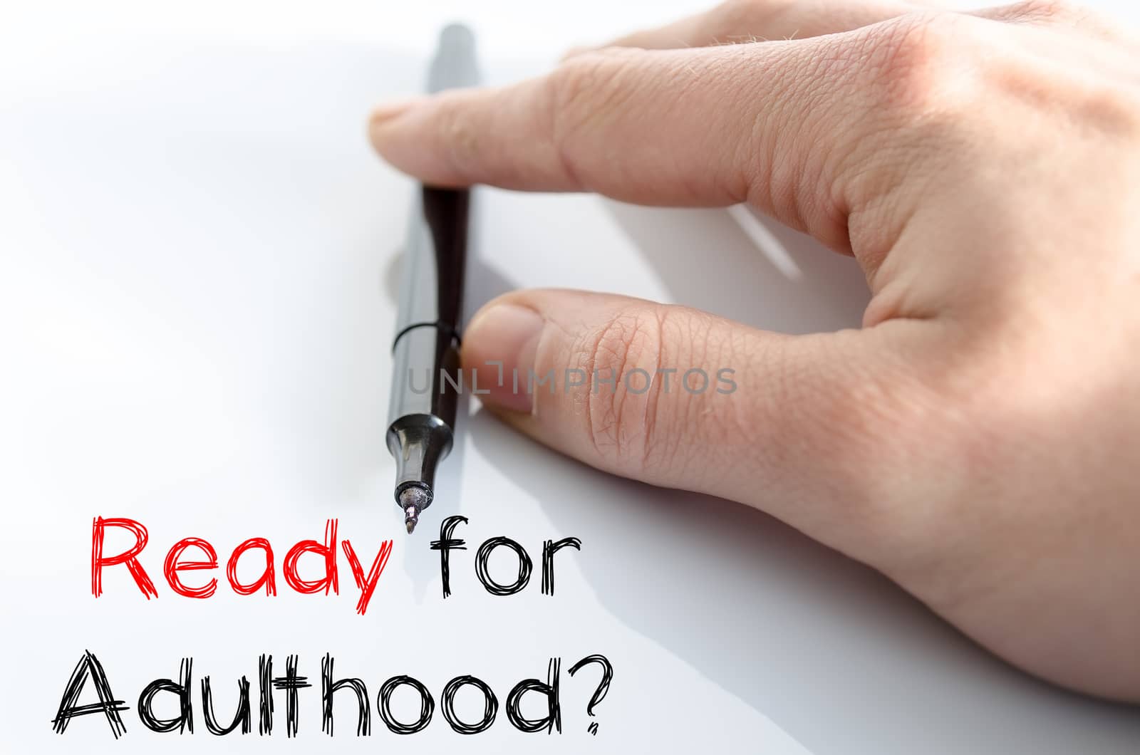 Ready for adulthood text concept isolated over white background