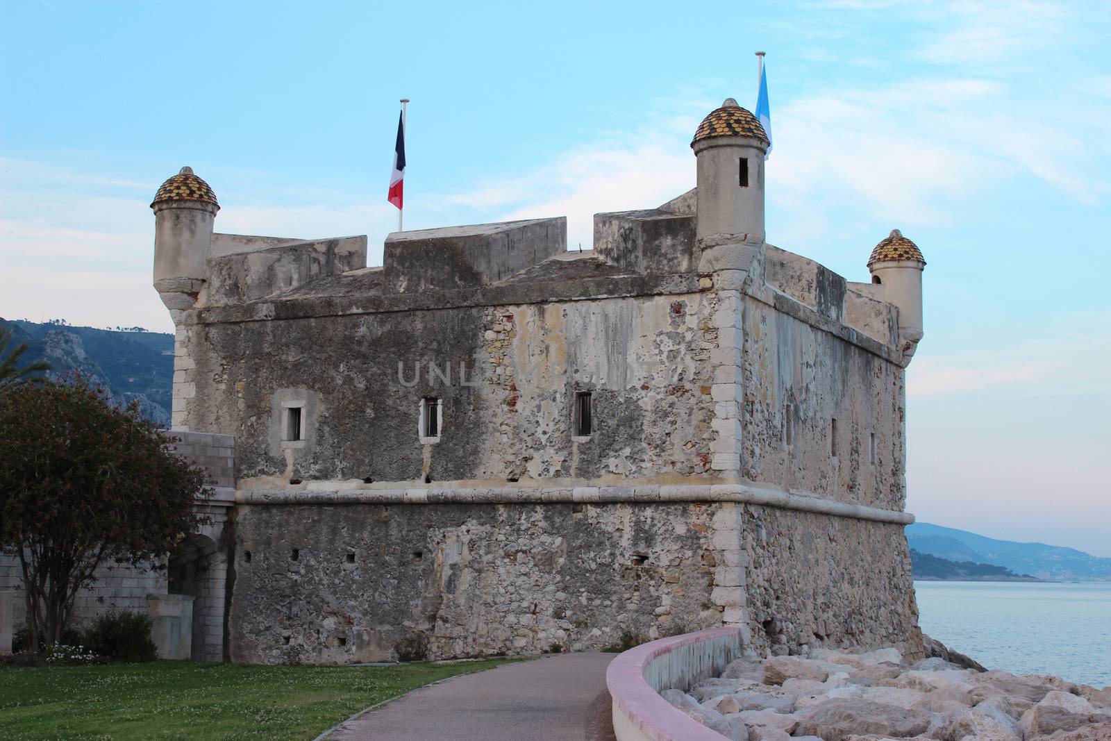 Fortified Castle at sea. Menton, French Riviera, France