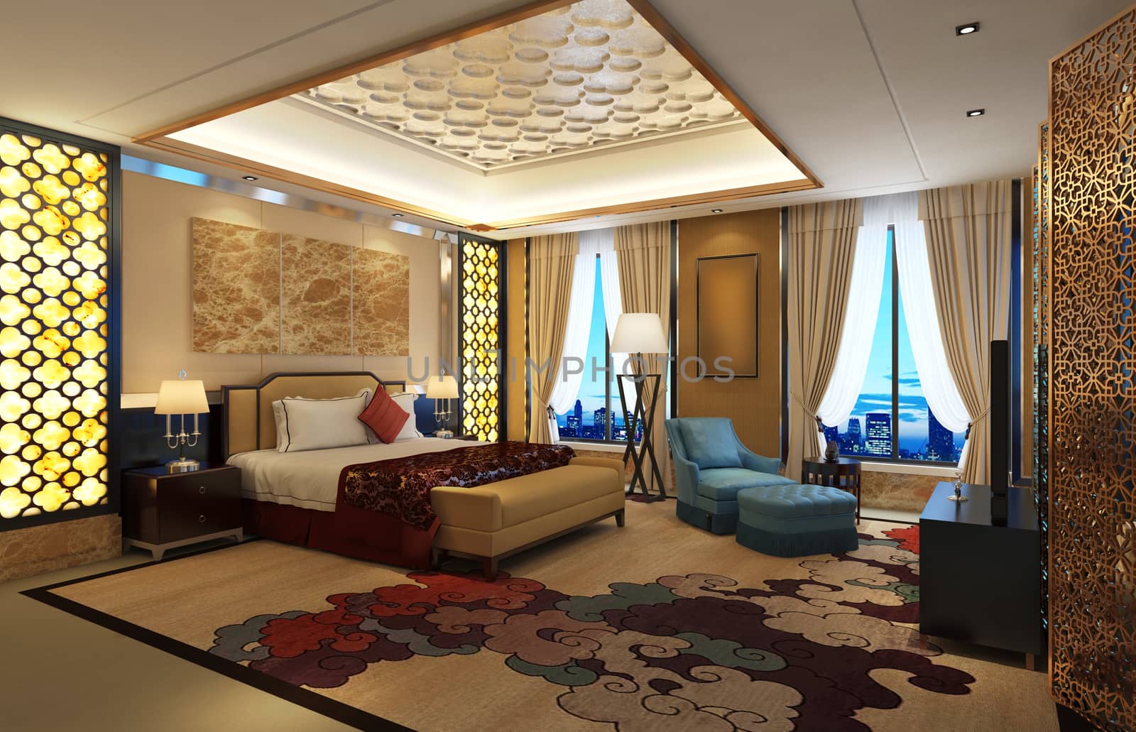 Photorealistic 3d rendering of the hotel room interior