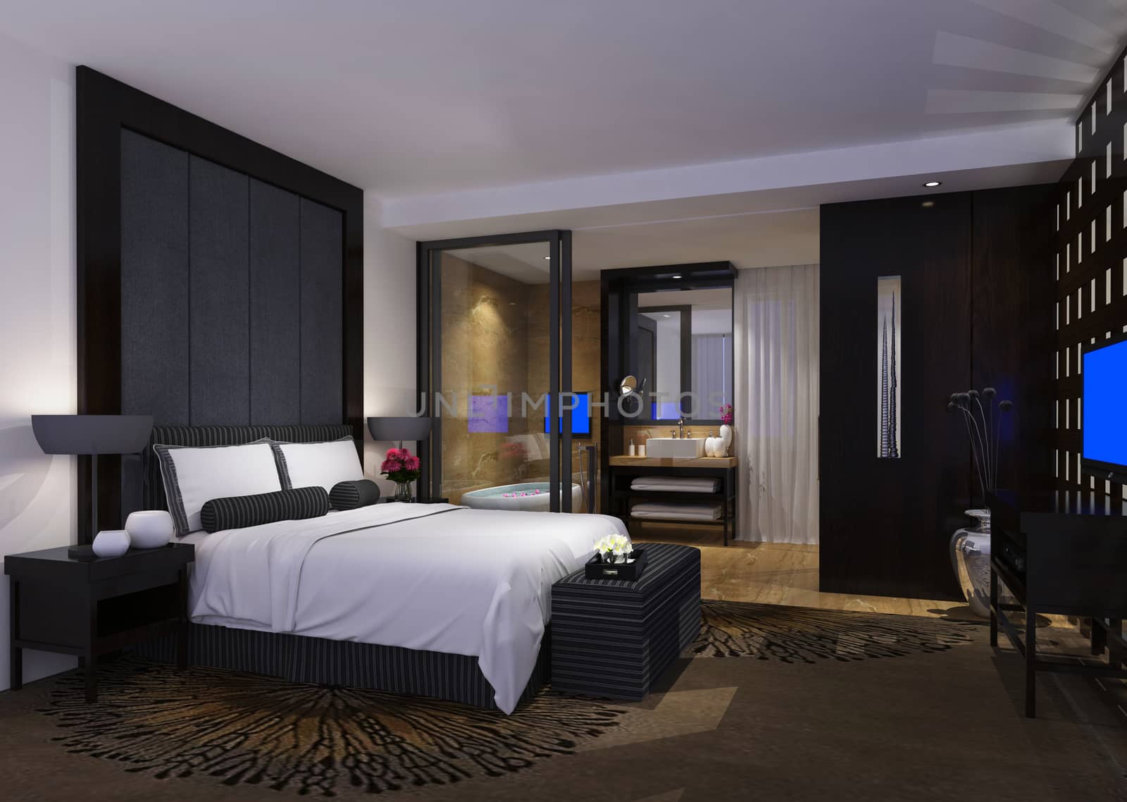 Photorealistic 3d rendering of the hotel room interior