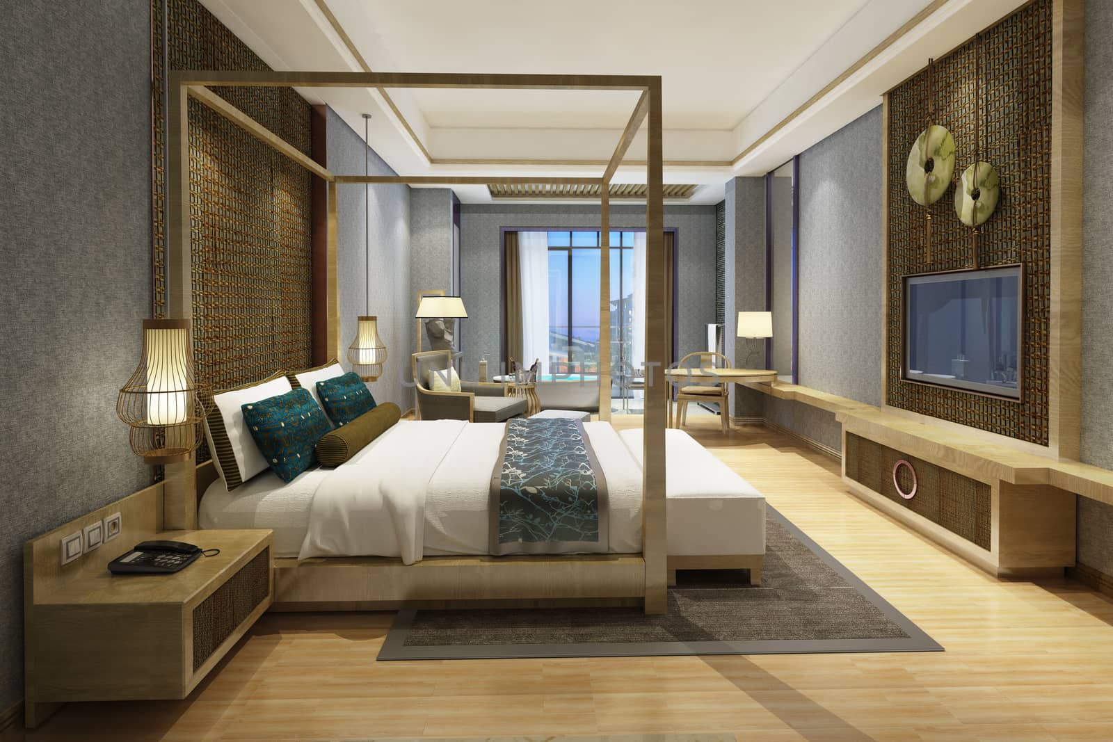 Photorealistic 3d rendering of the hotel room interior