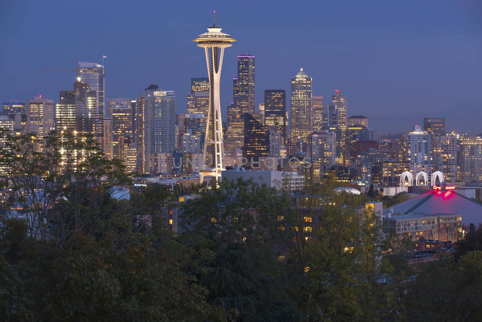 Seattle skyline at a blue hour Washington state. by Rigucci