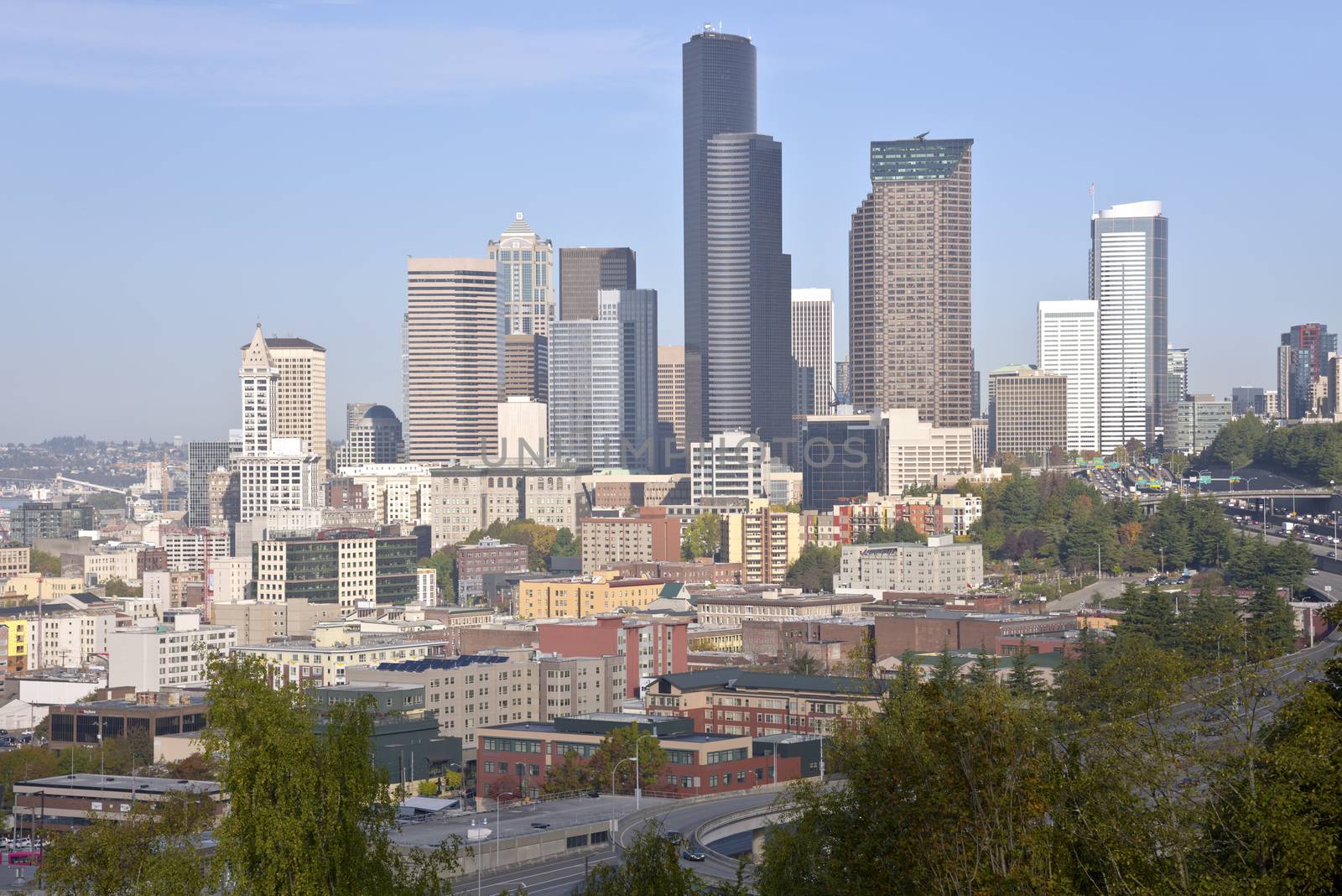 Seattle downtown modern buildings skyline. by Rigucci