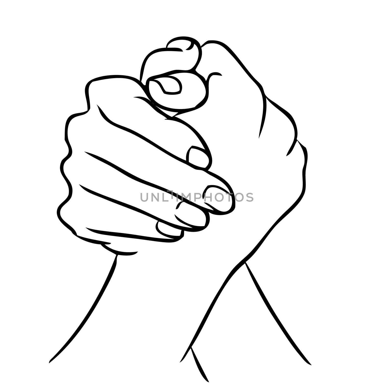 Freehand illustration of join hand or hand shake on white background, doodle hand drawn