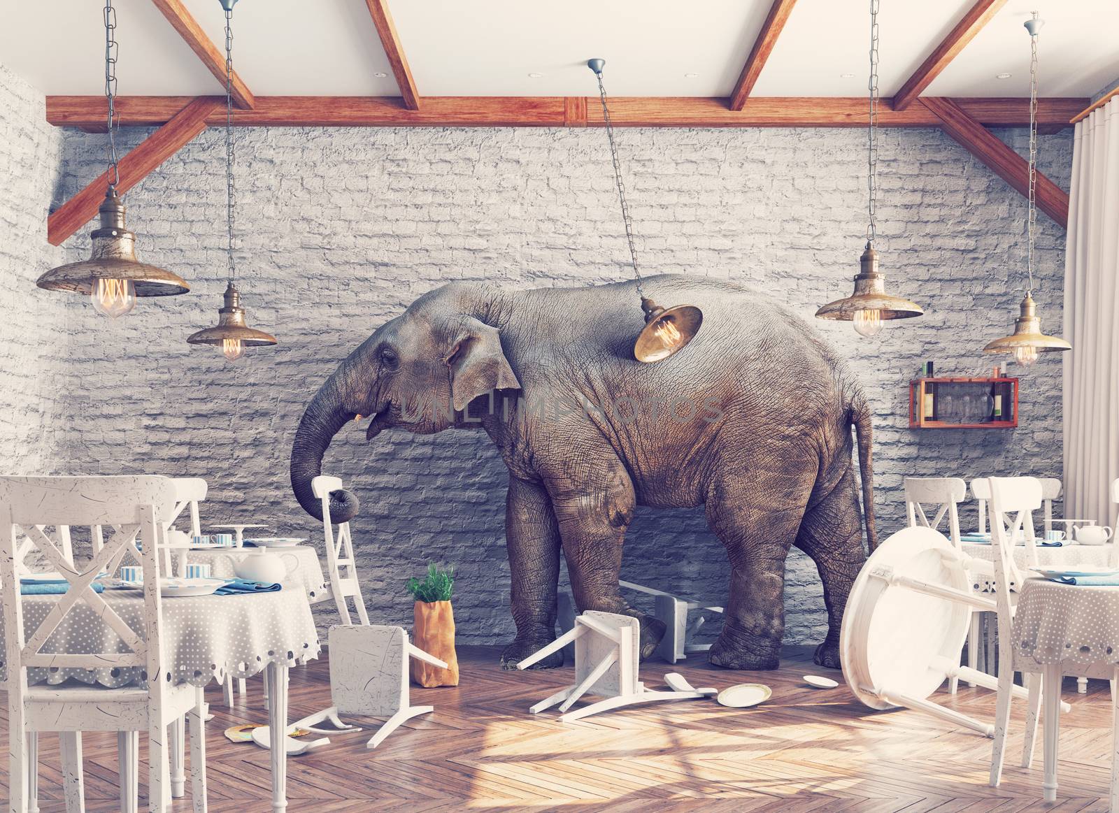 The elephant  in a restaurant by vicnt