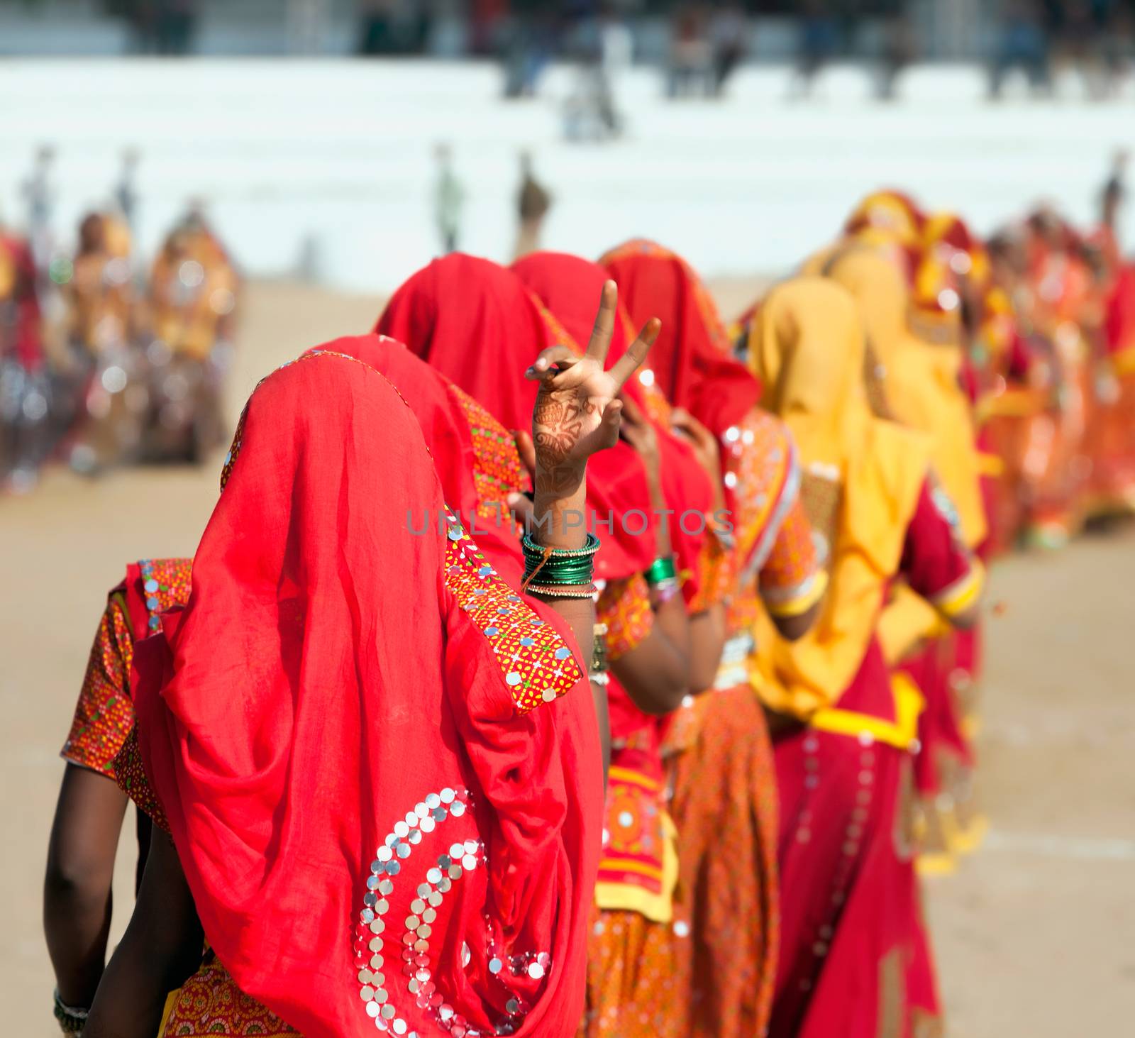 Indian girls in colorful ethnic attire by vladimir_sklyarov